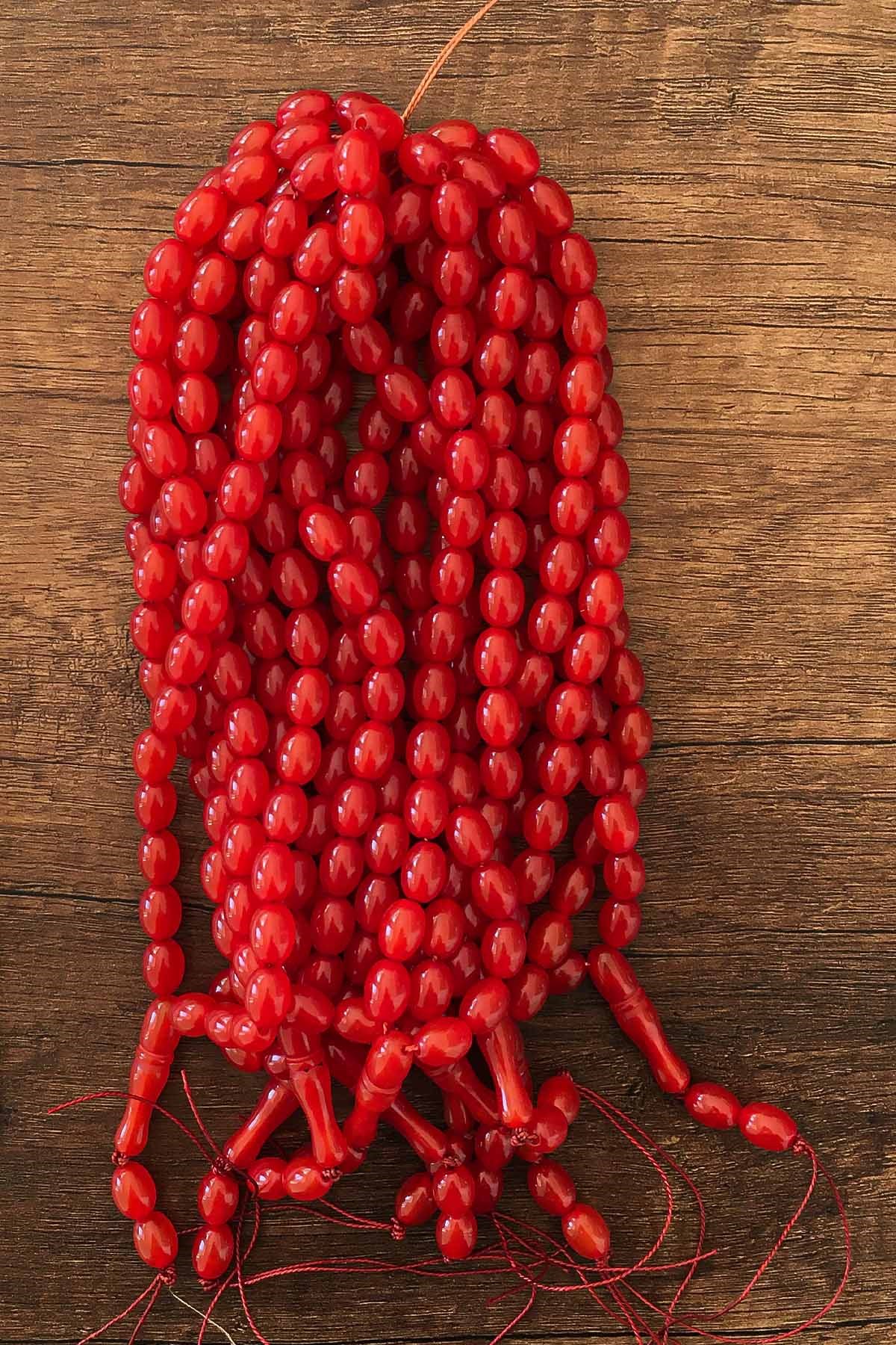 10 Adet Püskülsüz Bordo Renk Toz Kehribar Tesbih