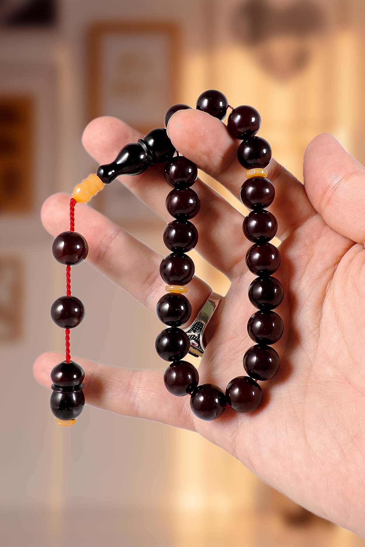 19'Lu Küre Tane Ateş Kehribar Tesbih Küçük Boy
