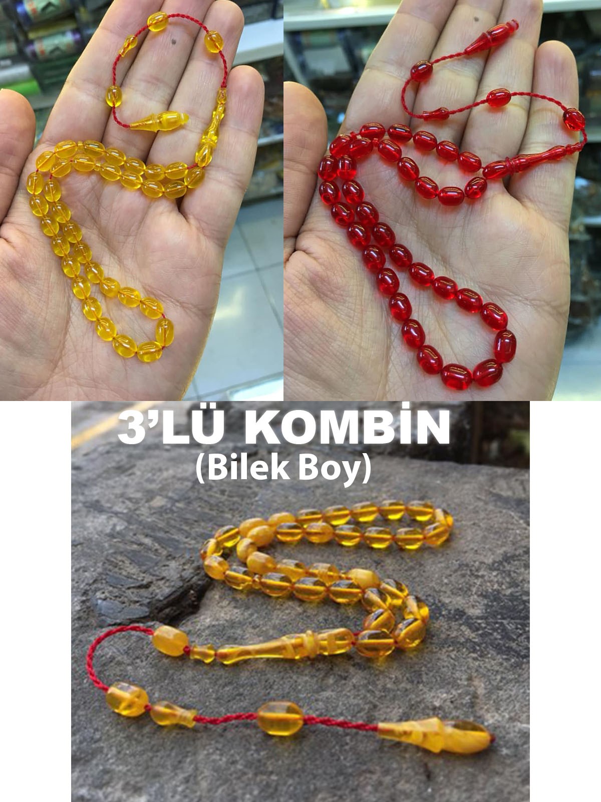 3'Lü Bilek Boy Kehribar Tesbih