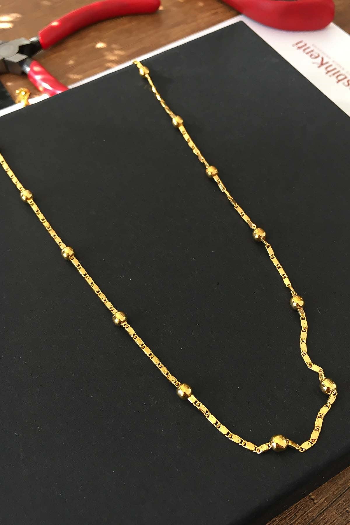 55 Cm Yuvarlak Detaylı Gold Sarı Kadın Kolye