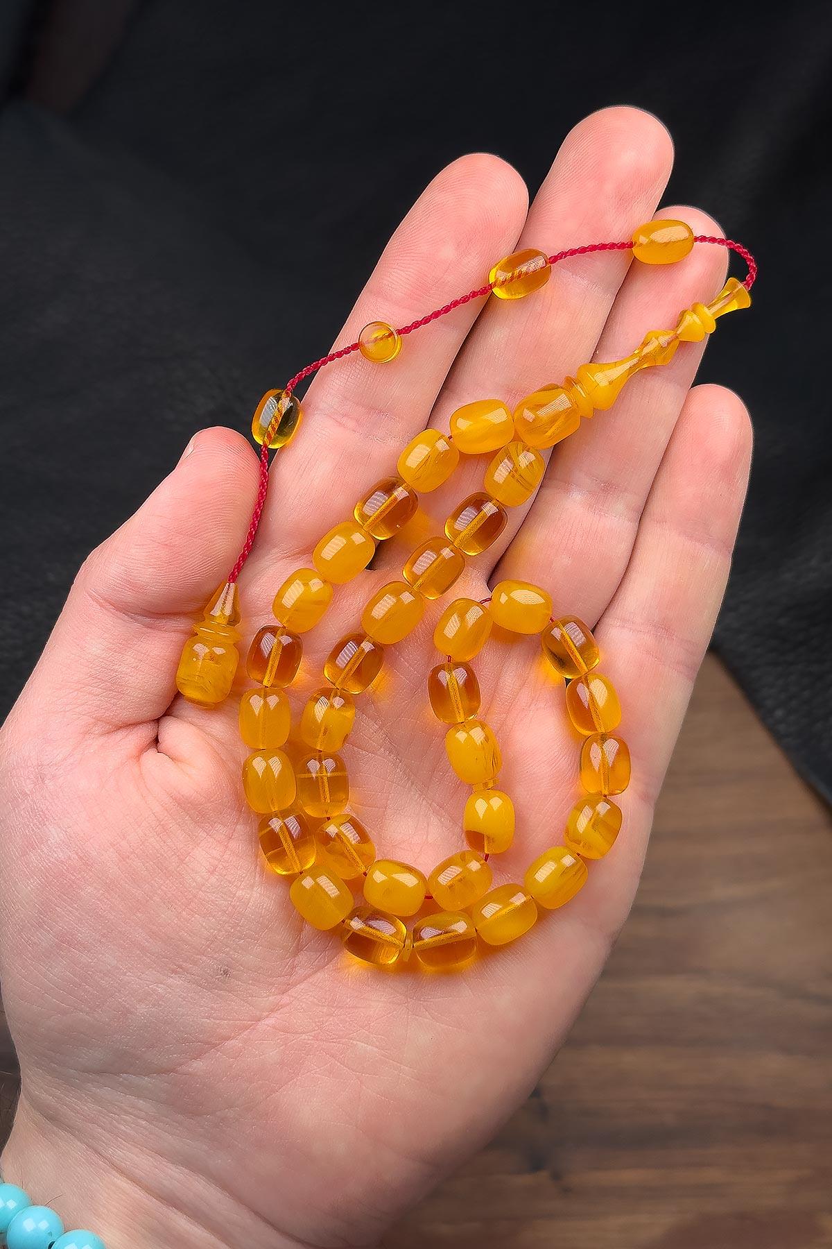 9/8 MM Hareli Renk Usta İşçilik Sıkma Kehribar Tesbih