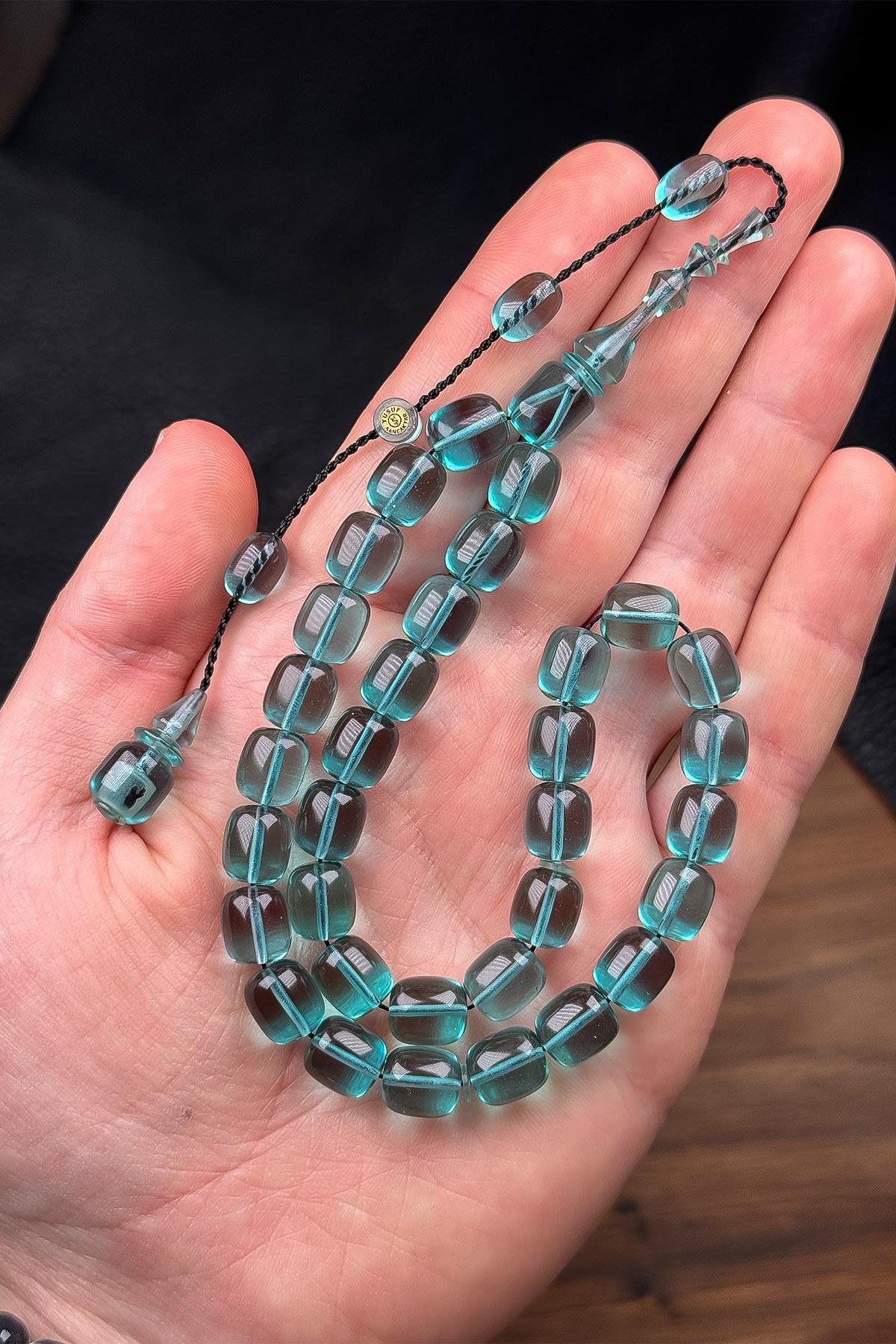 9/8 MM Usta İşçilik Su Yeşili Ateş Kehribar Tesbih