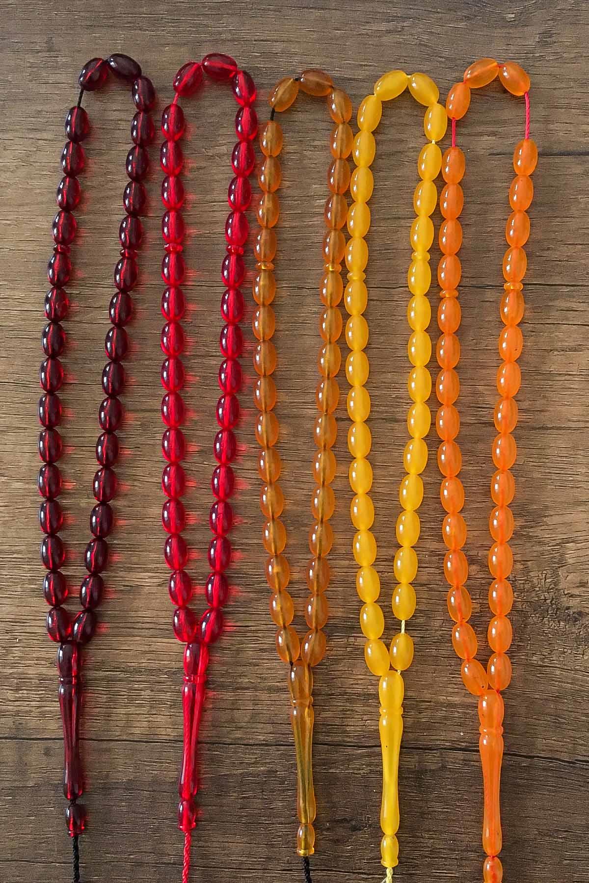 Ahşap Deri Kaplama Kutuda 5'li Güzel Çekimli Toz Kehribar Tesbih Seti
