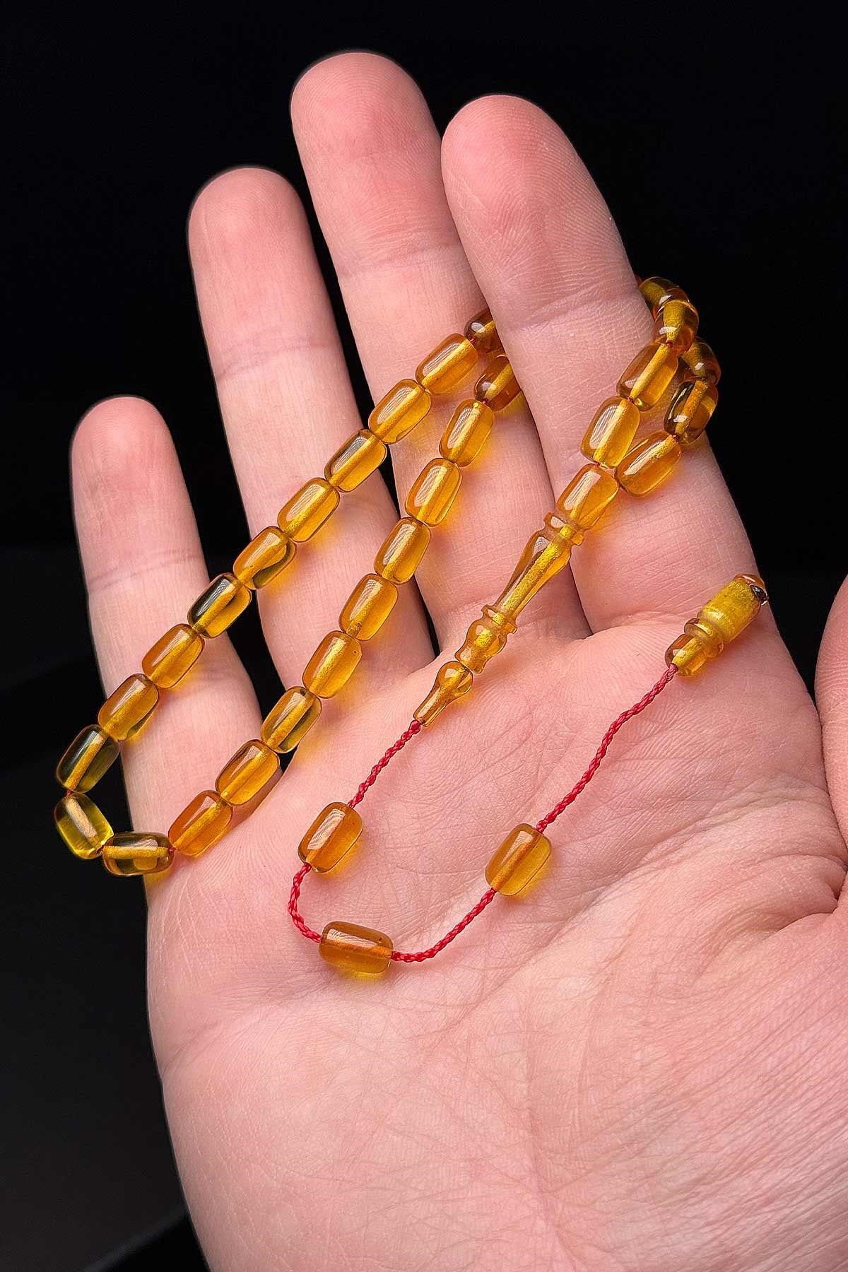 Akıcı Çekim Gold Sarı Ateş Kehribar Tesbih | Tesbih Kenti
