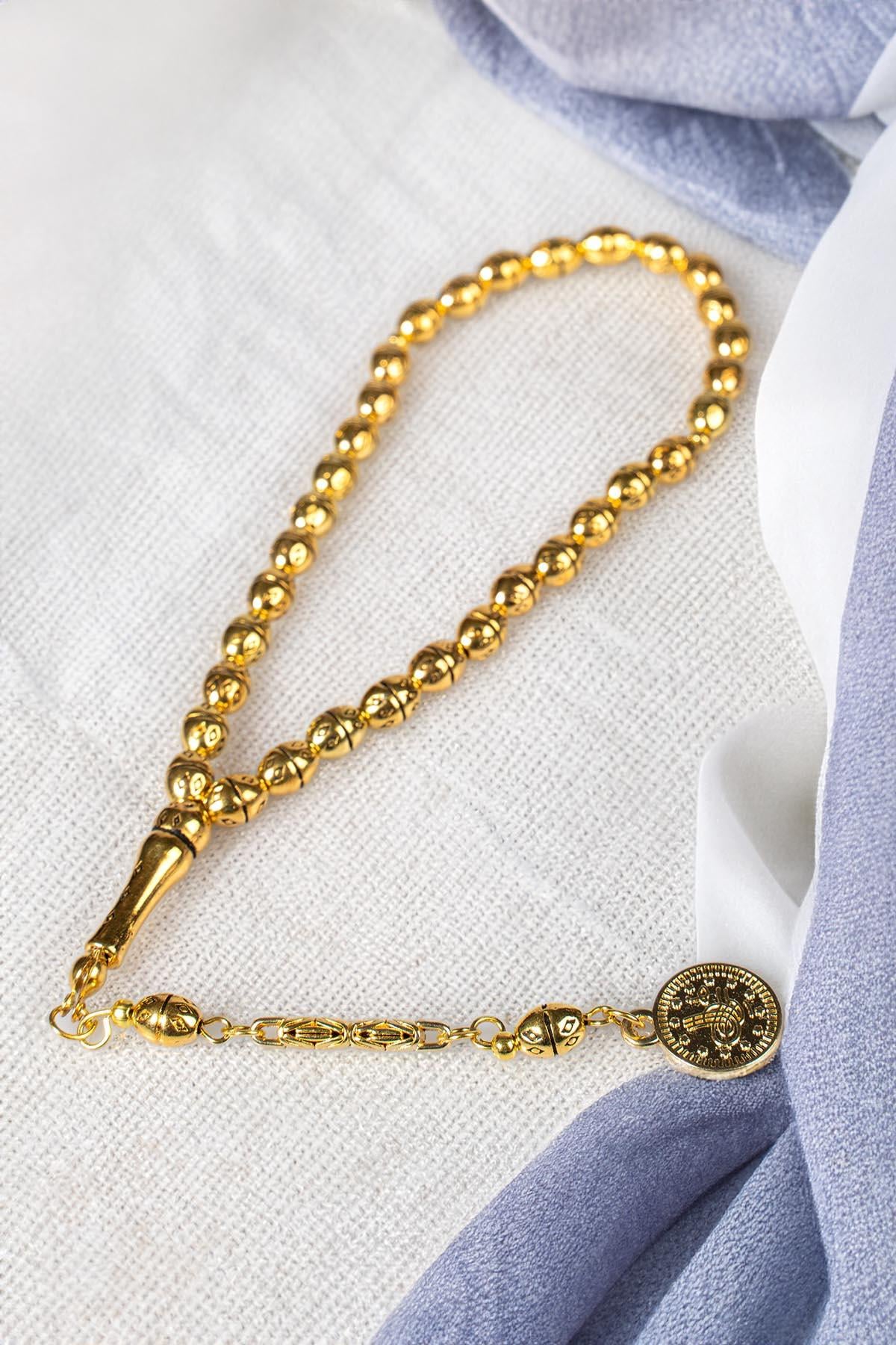 Altın Görünümlü Desenli Meta Tesbih