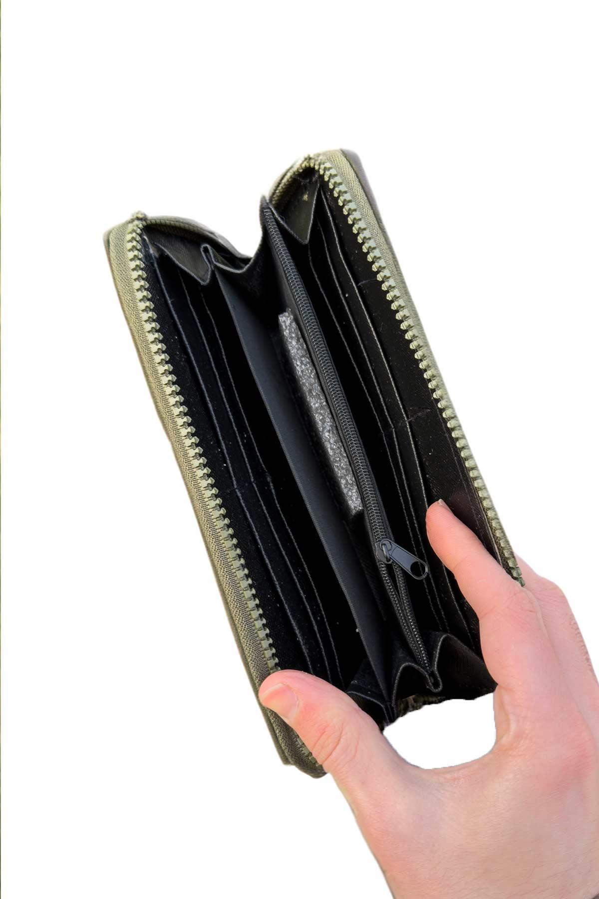 Askeri Yeşil Renk Orta Boy Kumaş Kadın Cüzdan Kartlık