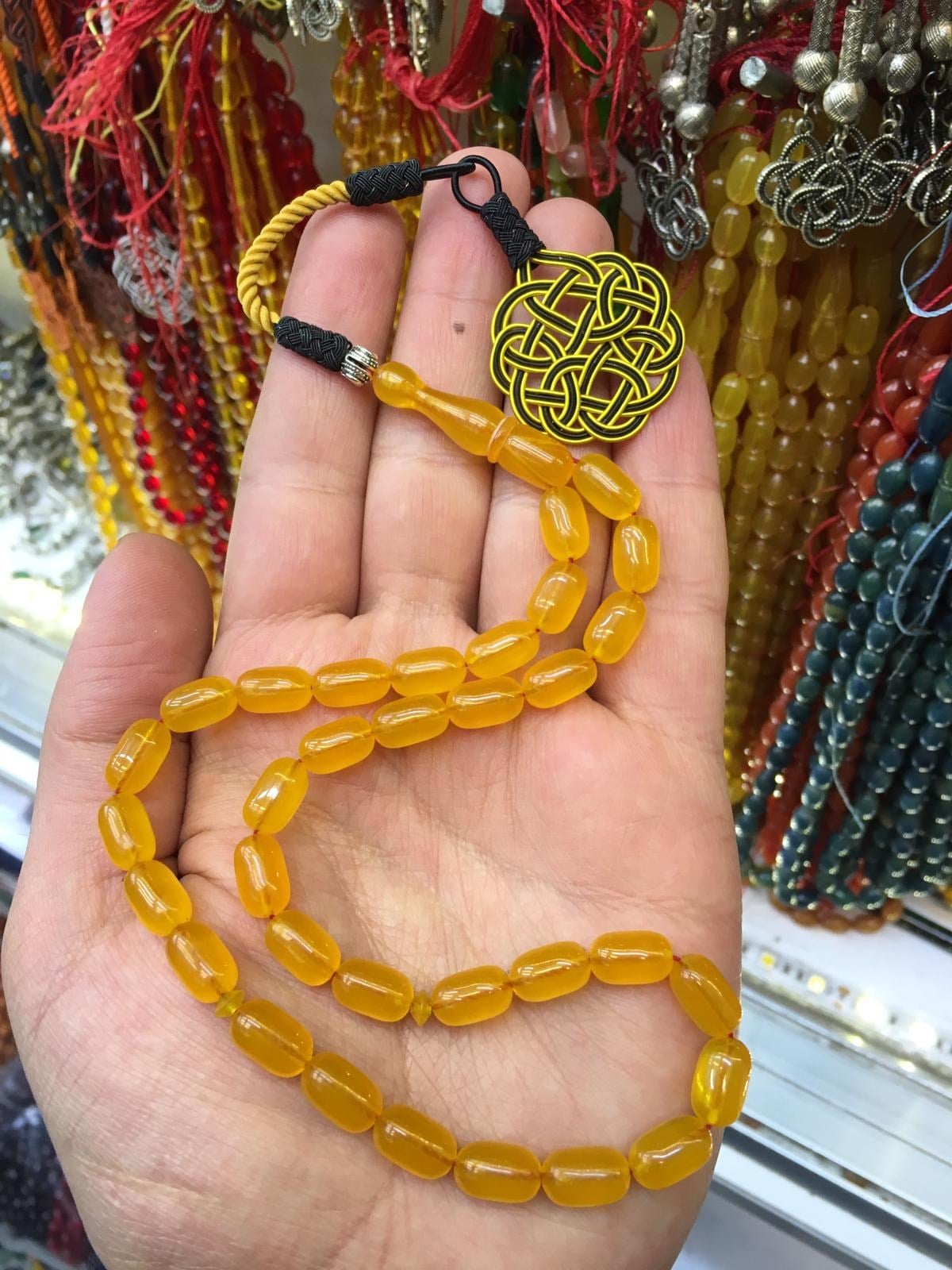 Bal Sarısı Kazaz Püsküllü Zar Kehribar