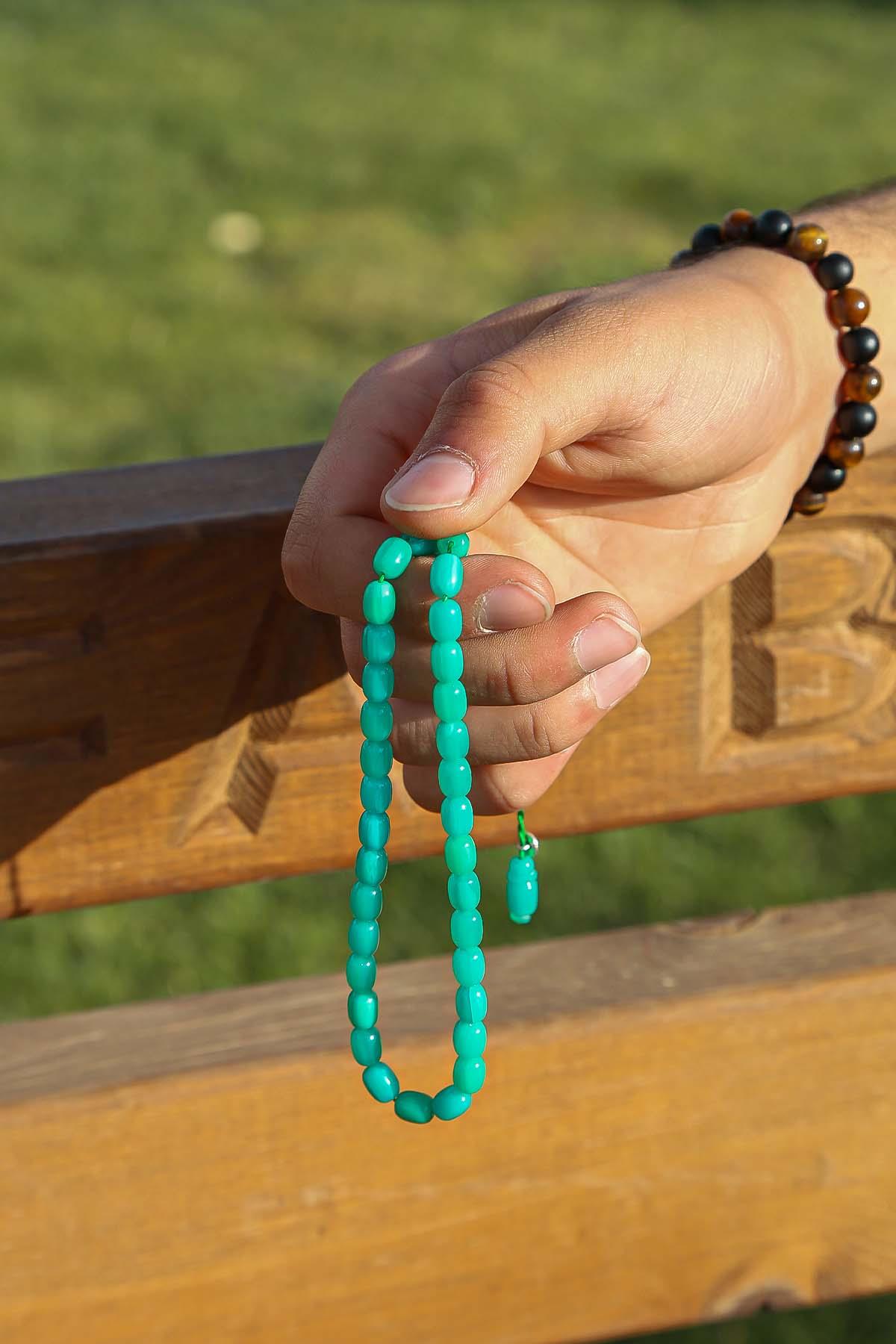 Bilek Boy Pastel Yeşili Sıkma Kehribar Tesbih
