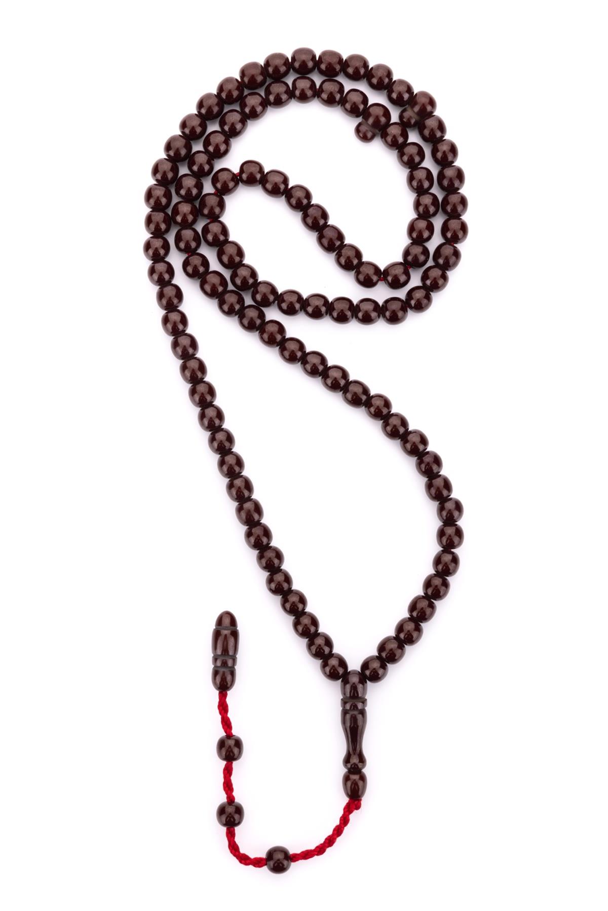 Bordo Tonda Küre Taneli 99'luk Sıkma Kehribar Tesbih