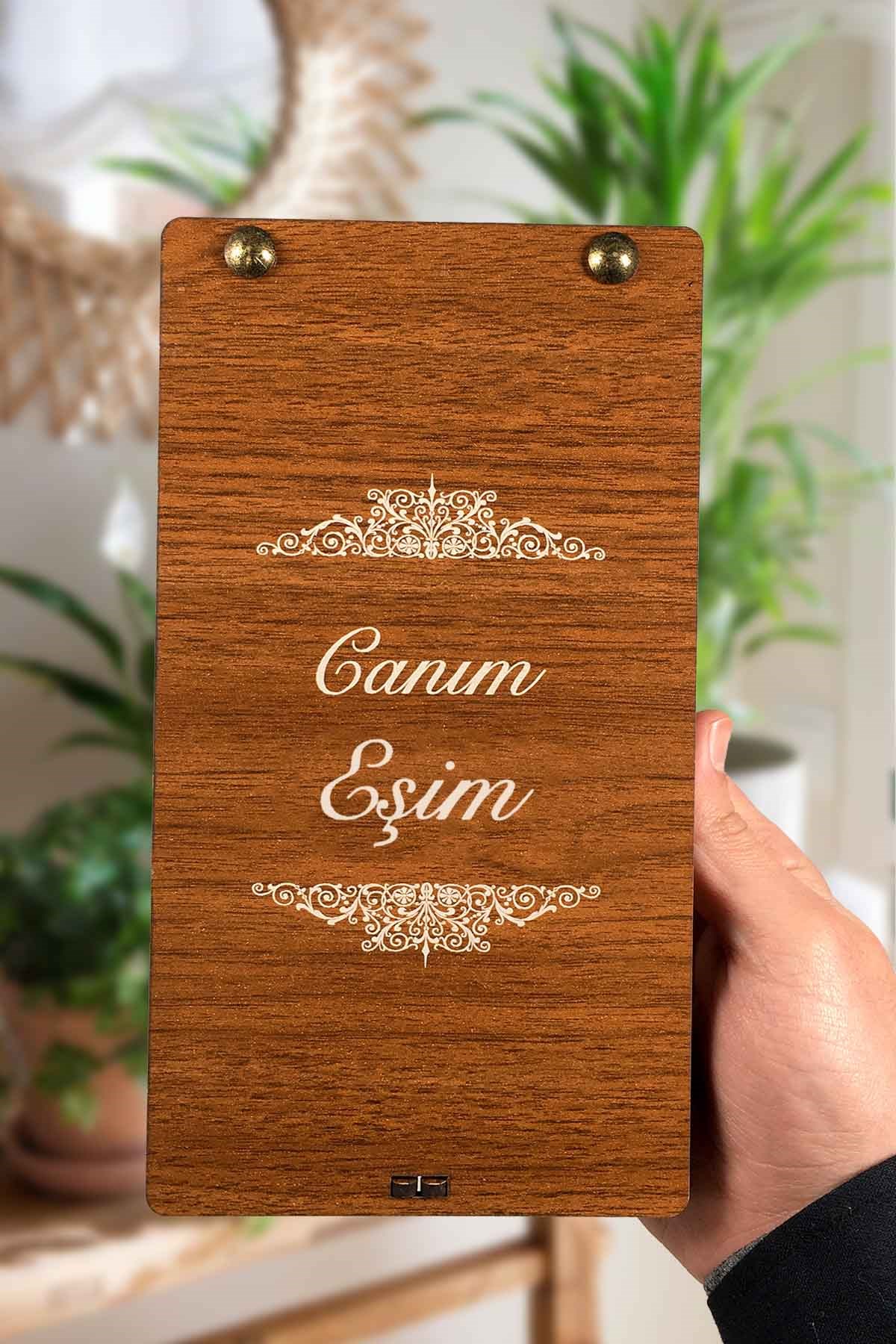 Canım Eşim Yazılı 3'lü Menteşeli Ahşap Tesbih & Bileklik Kutusu