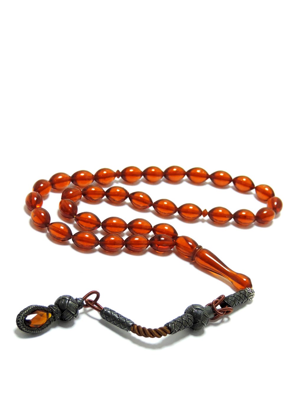 Çay Rengi Trabzon Gümüş Örme Püsküllü Ateş Kehribar