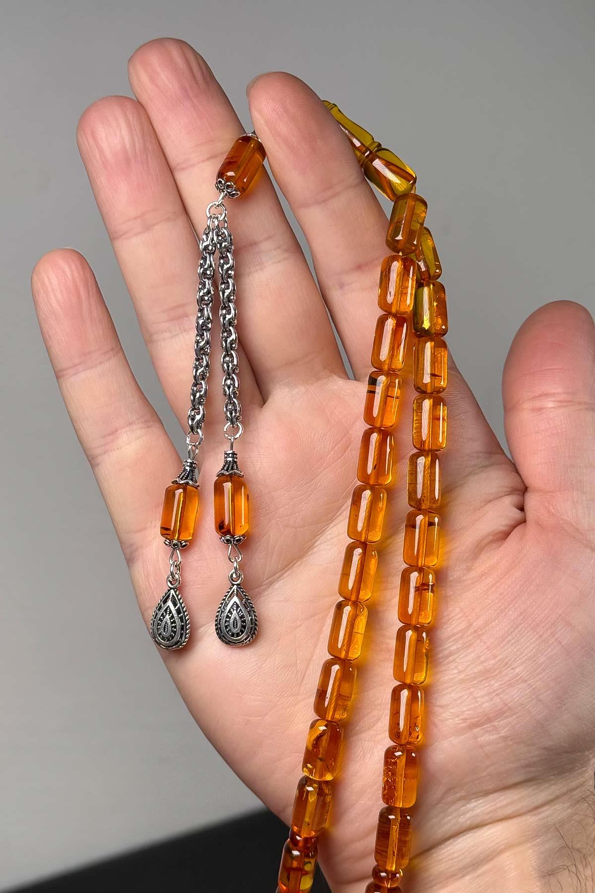 Çift 925 Gümüş Püskül Litvanya Damla Kehribar - TesbihKenti