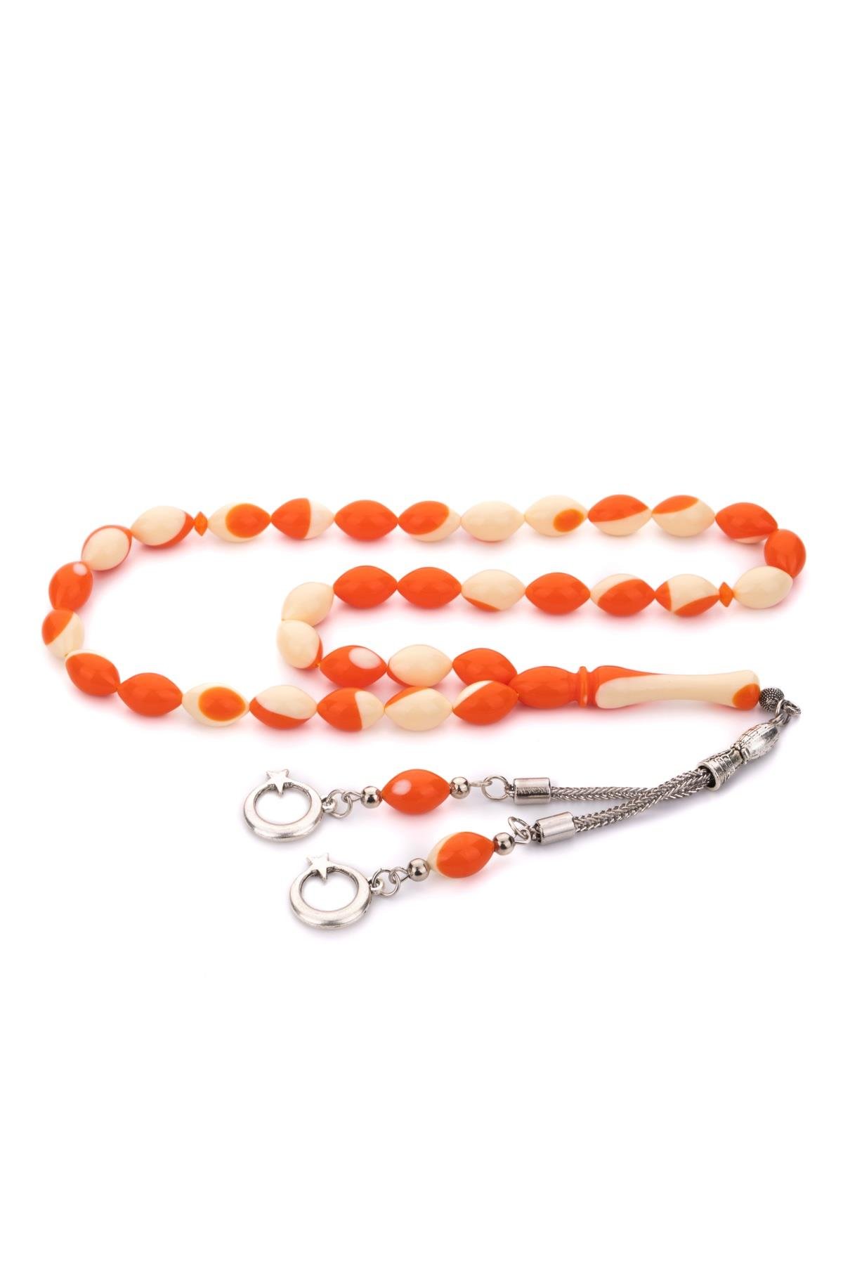 Çift Püsküllü Turuncu Bilardo Benzetme Toz Kehribar Tesbih