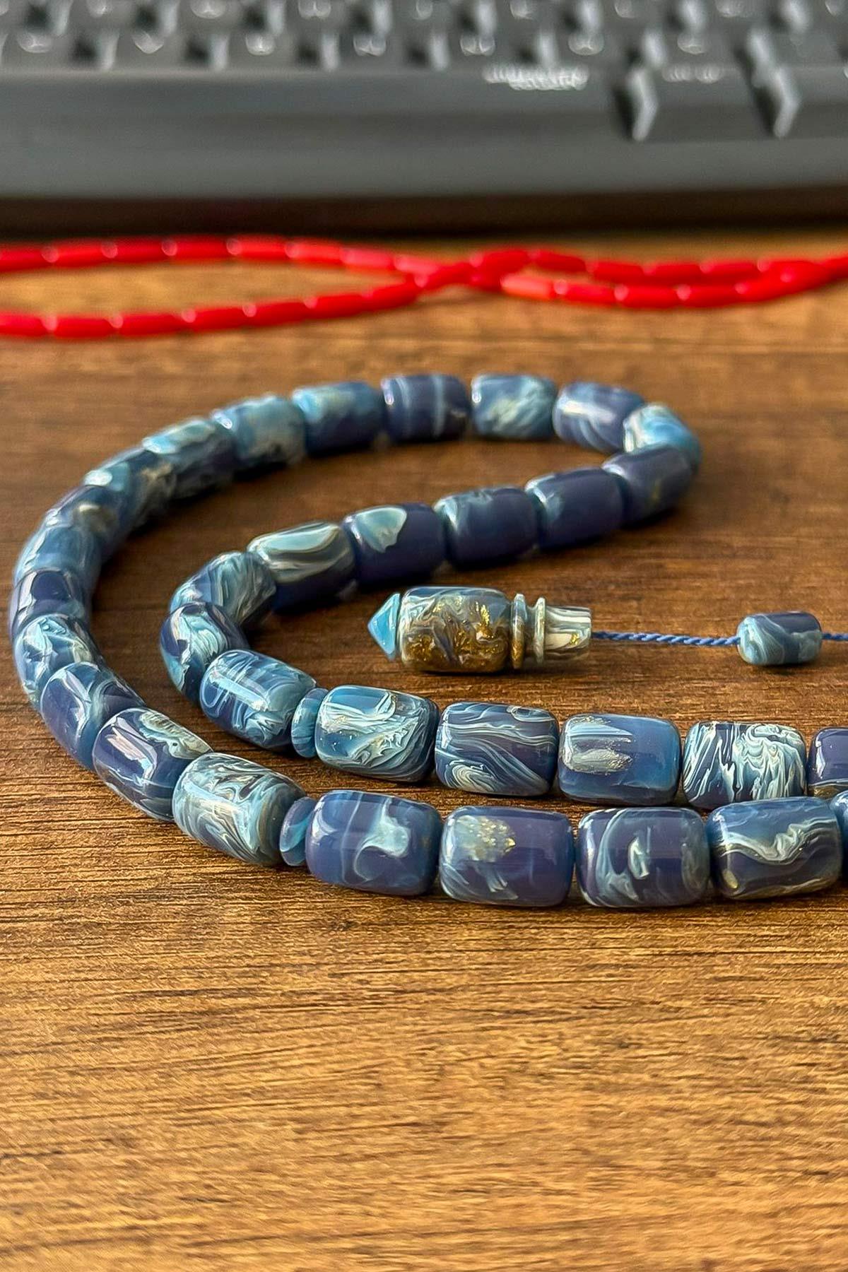 Ebruli Simli Sıkma Kehribar Tesbih | Tesbih Kenti