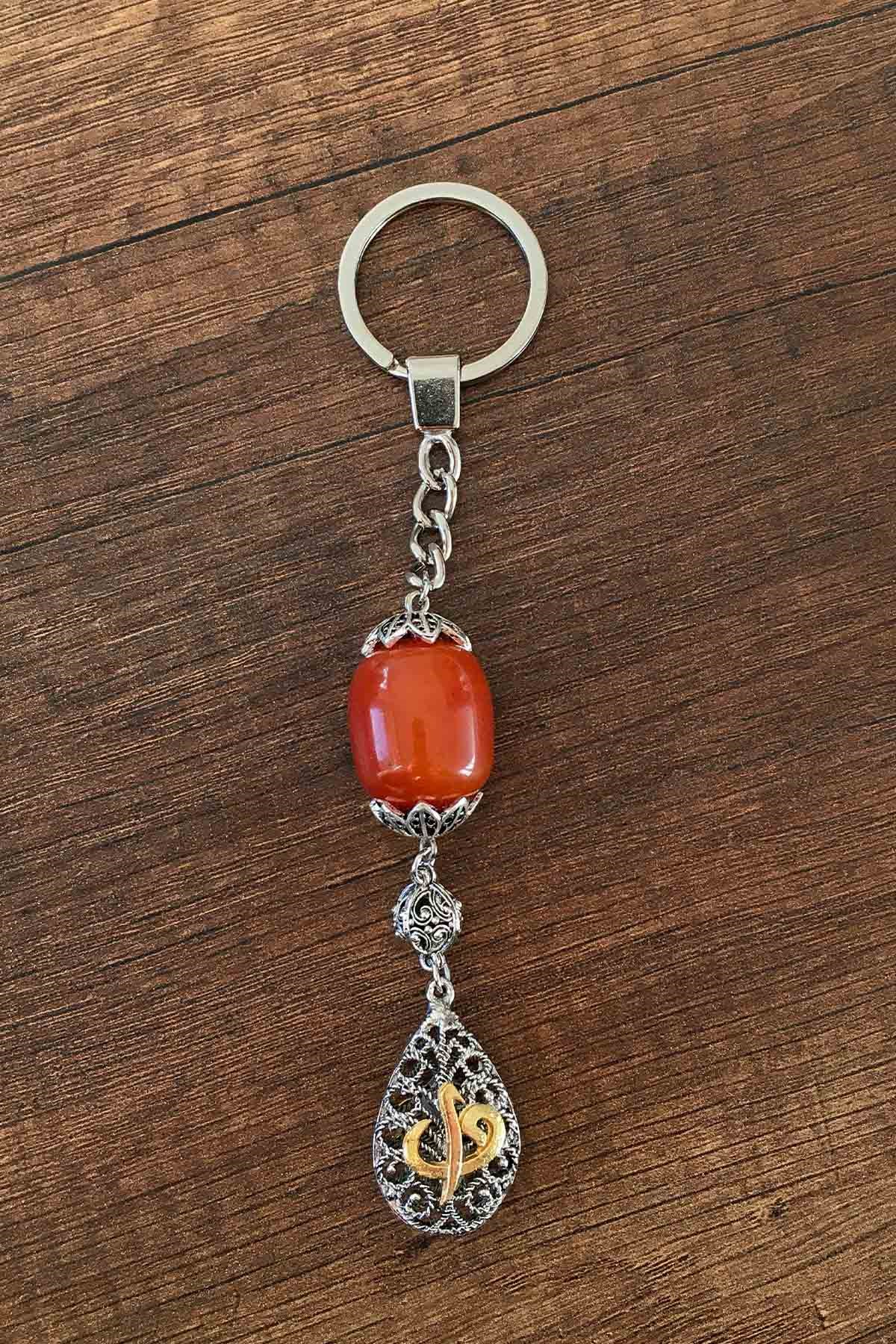 Elif Vav Tasarımlı Kahverengi Taşlı Anahtarlık