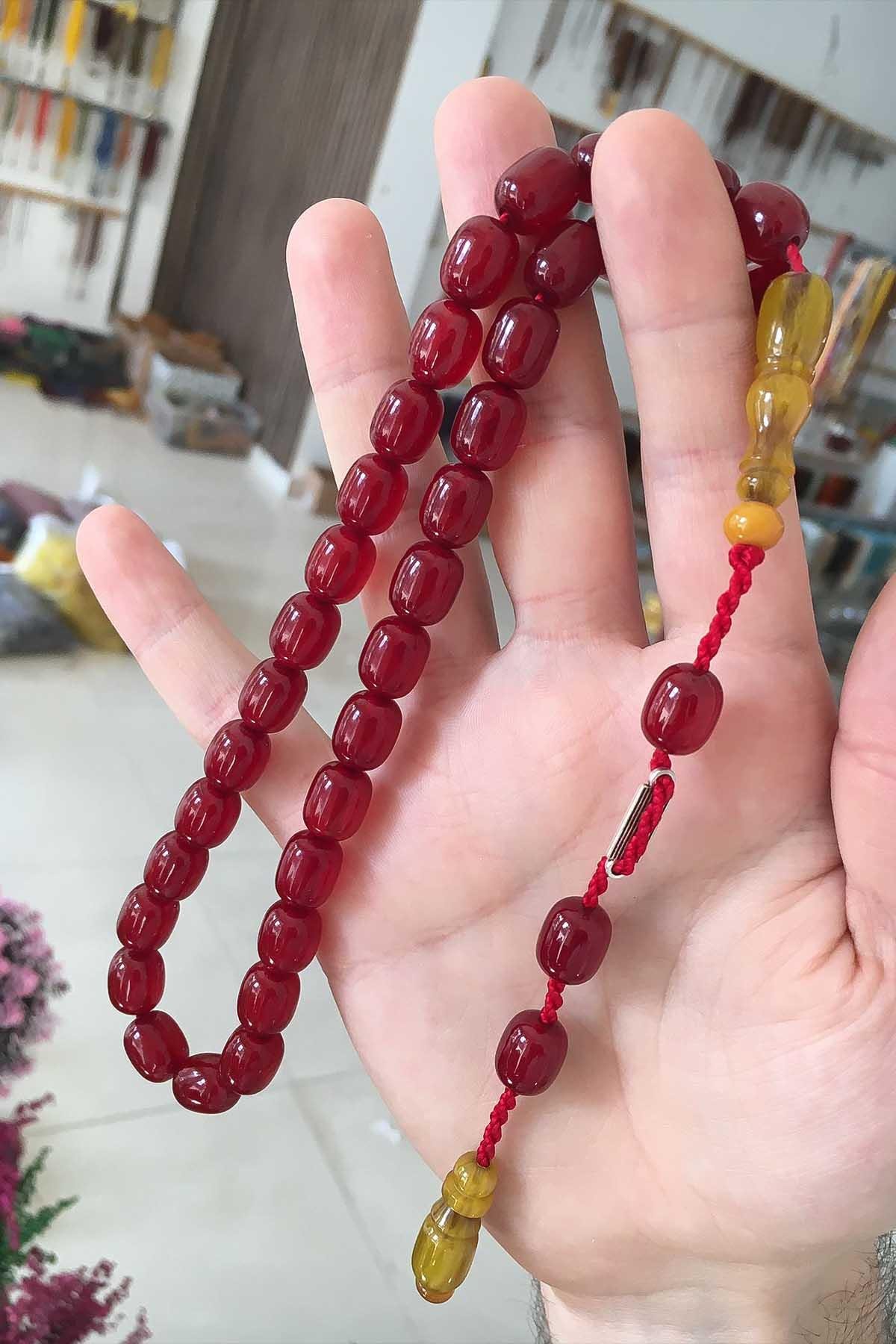 Eskimet Model Bordo Renk Fırınlanmış Sıkma Kehribar Tesbih