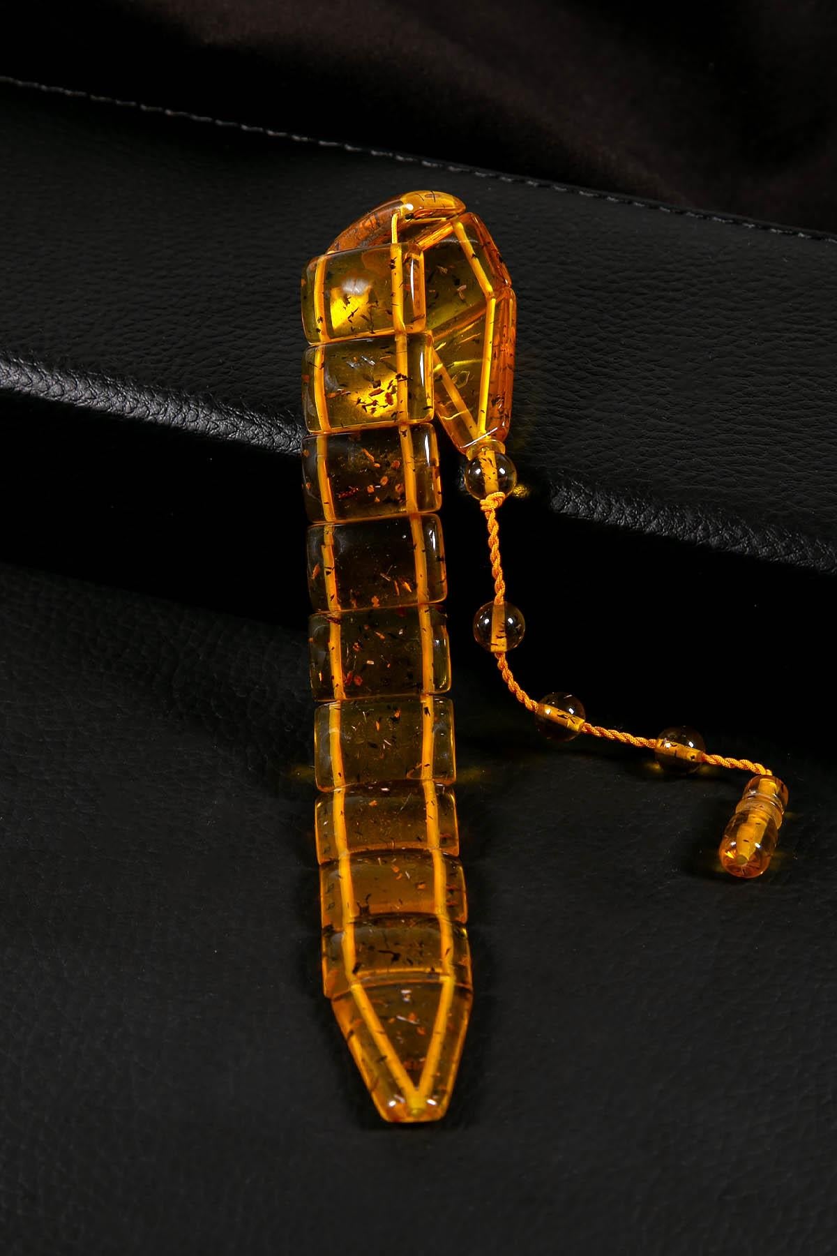 Geniş Model Toz Kehribar Balık Tesbih