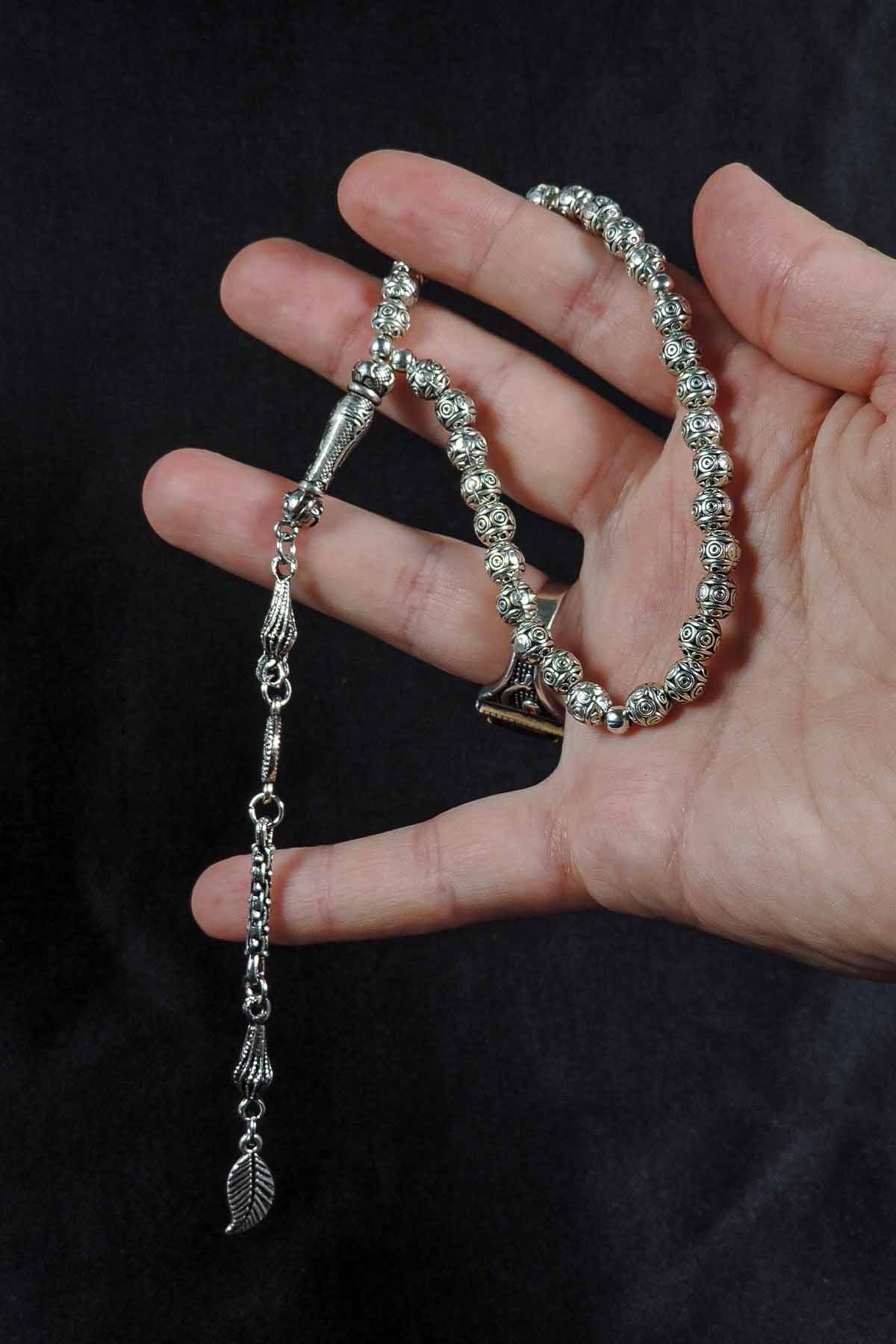 Gümüş Benzetmesi Bilek Boy Lastik İpli Metal Tesbih