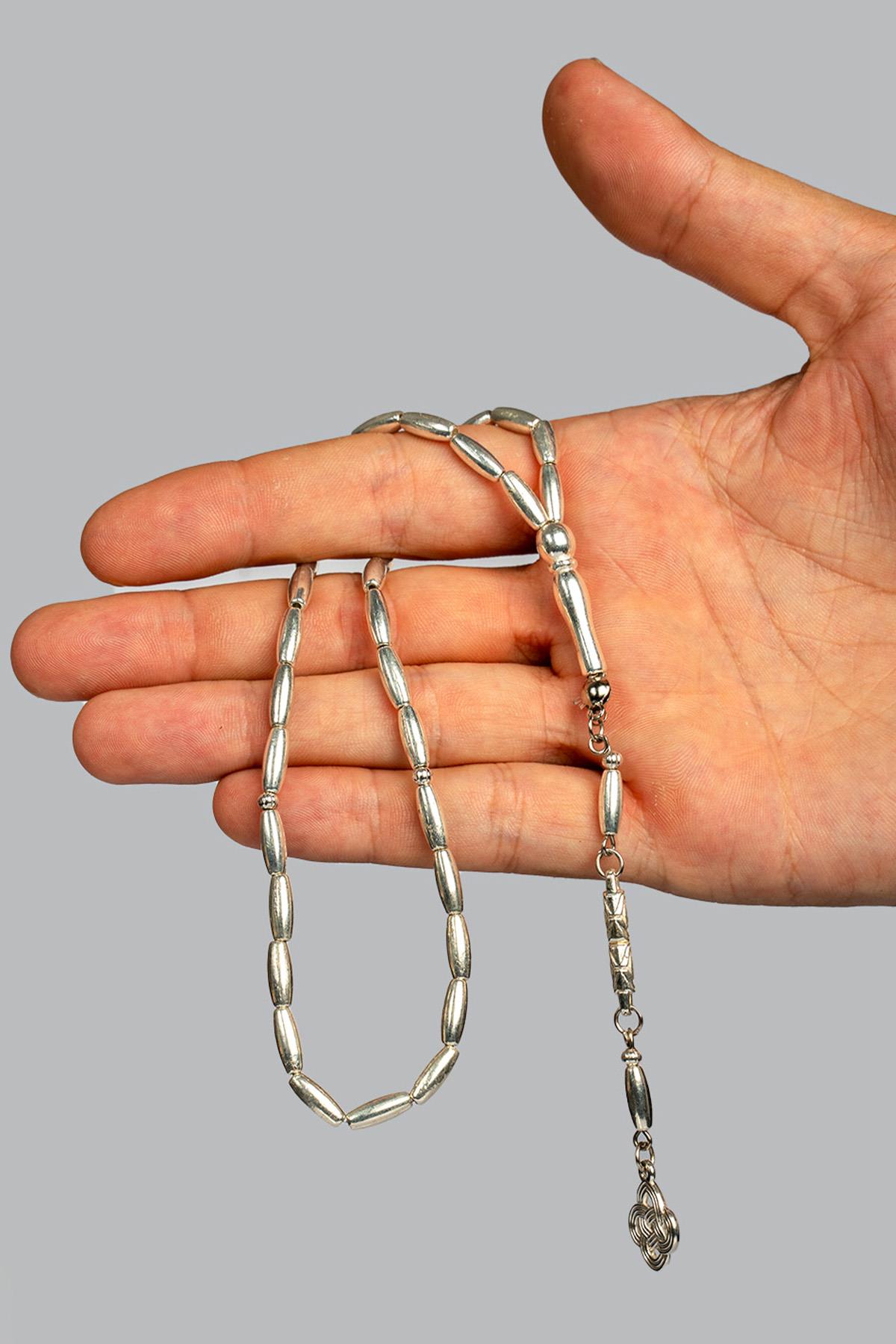 Gümüş Görünümlü İnce Boru Model Metal Tesbih
