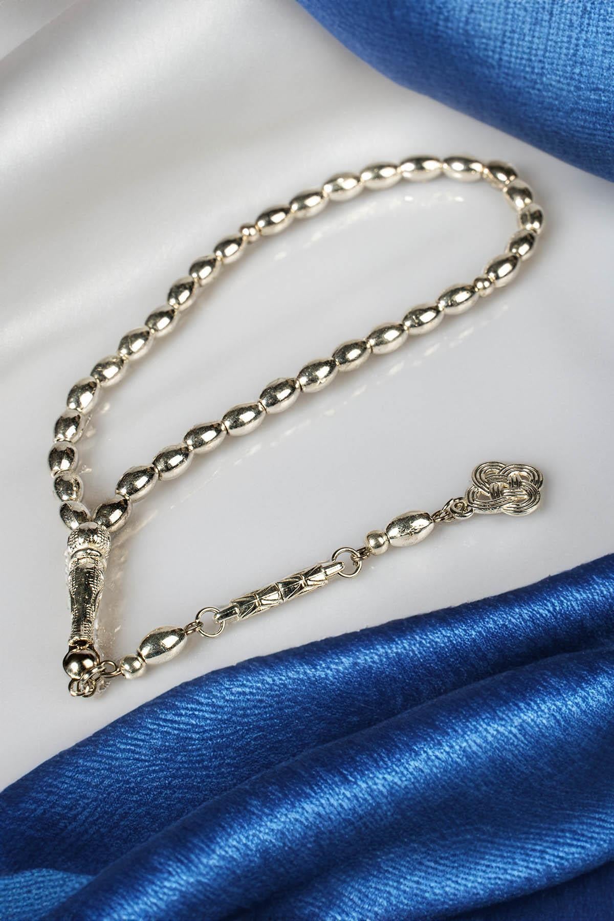 Gümüş Görünümlü Sade Düz Model Metal Tesbih