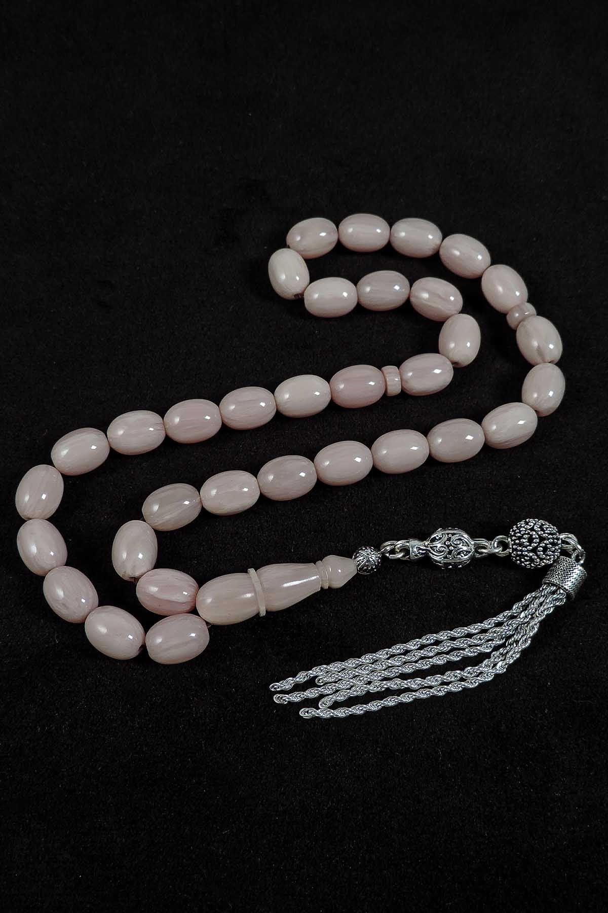 Gümüş Kaplama Püsküllü Açık Pembe Kanayan Bağa Tesbih