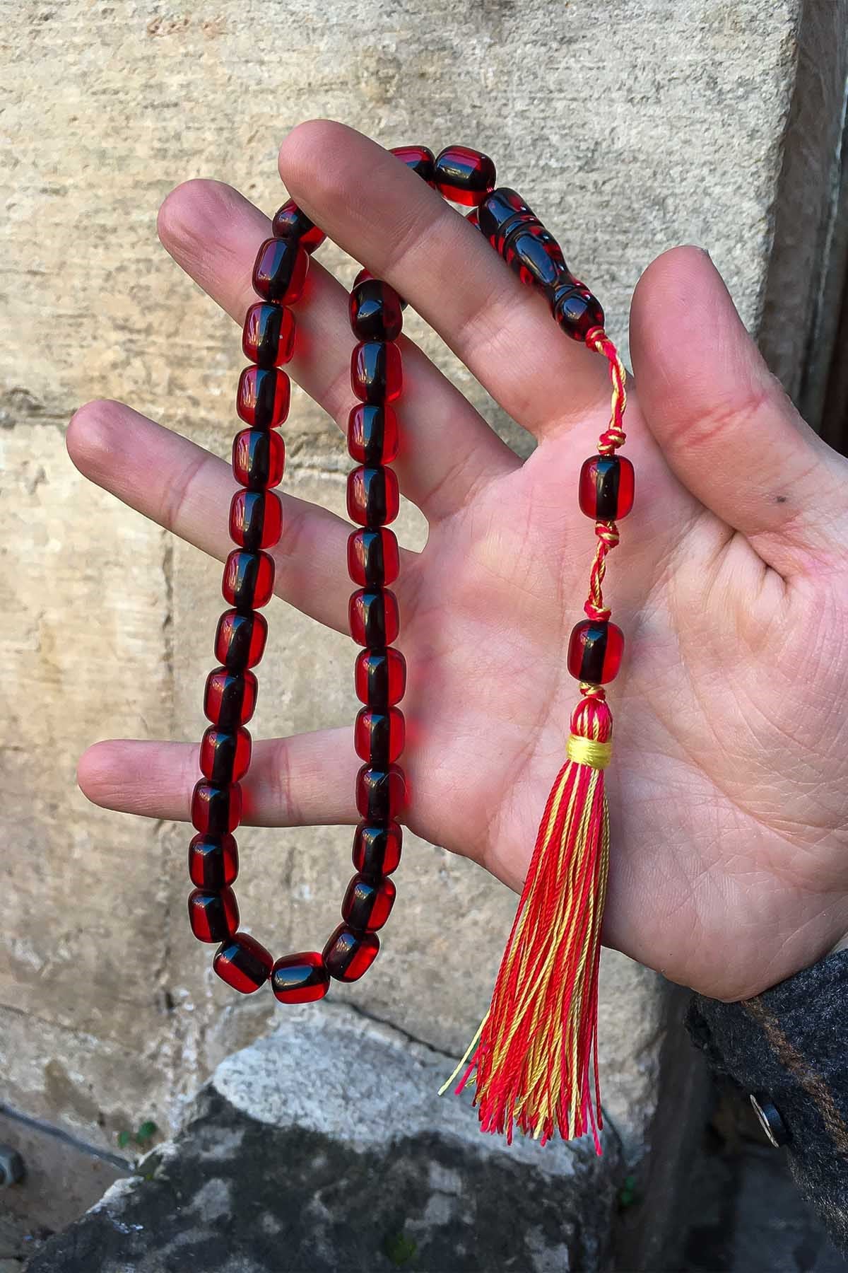 Güzel Çekimli Özel Klasik Püskül Kırmızı Ateş Kehribar Tesbih