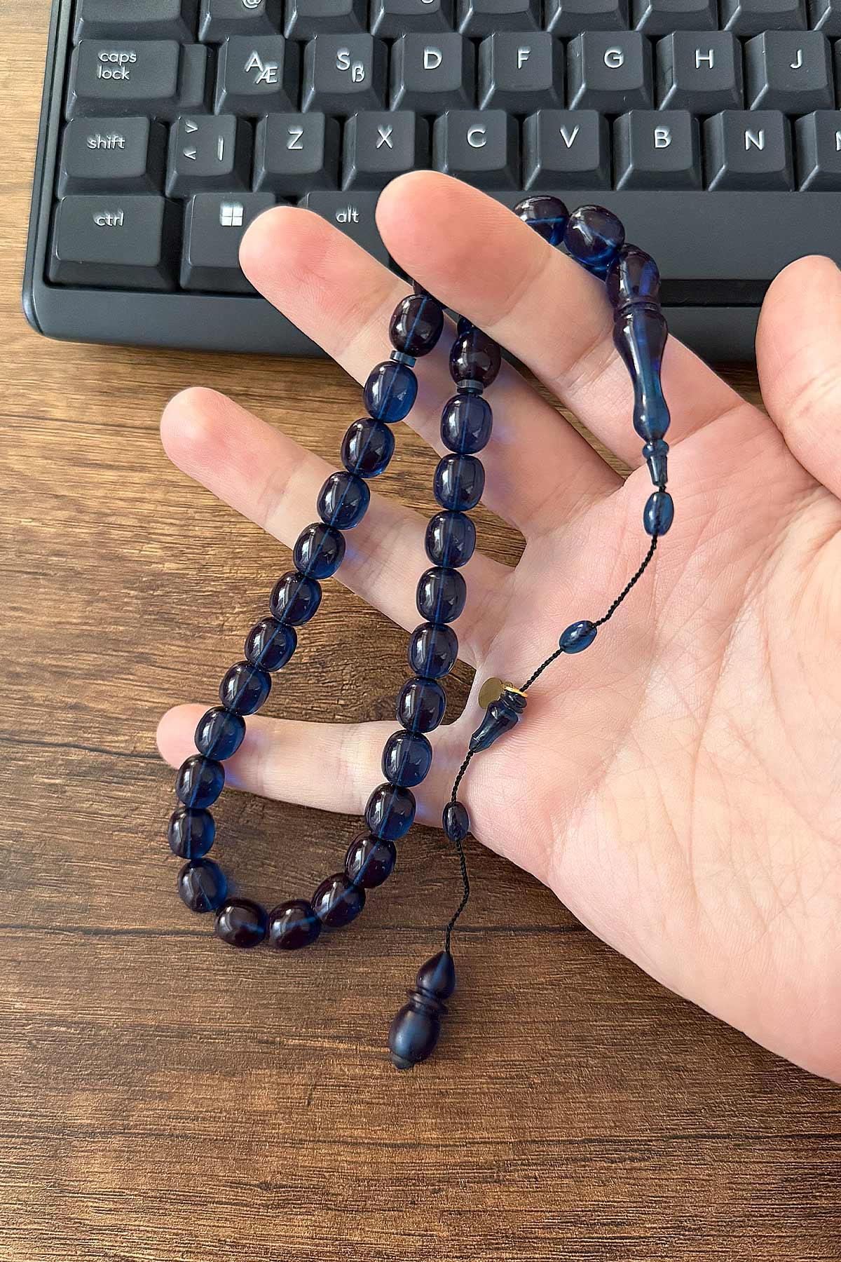 Hızarcı Tombul Mavi Ateş Kehribar Tesbih | Tesbih Kenti