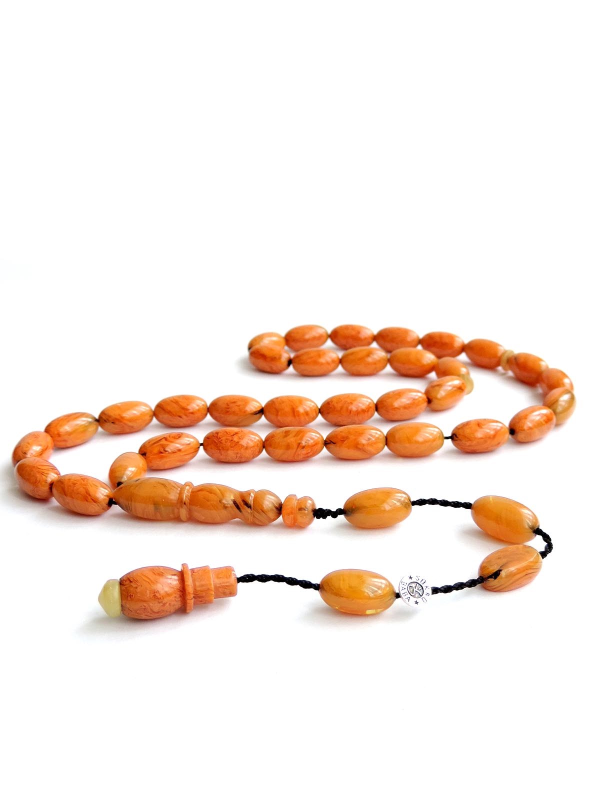 İmzalı Usta İşçilik Ful Damar Hatlı Taneleri Sıkma Kehribar Tesbih