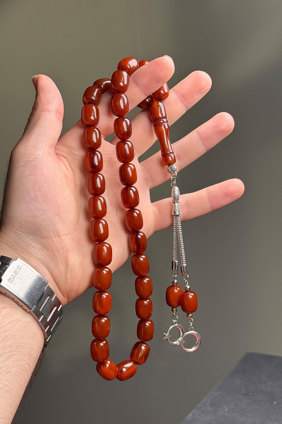 İri Boy Uçak Camı Toz Kehribar Tesbih