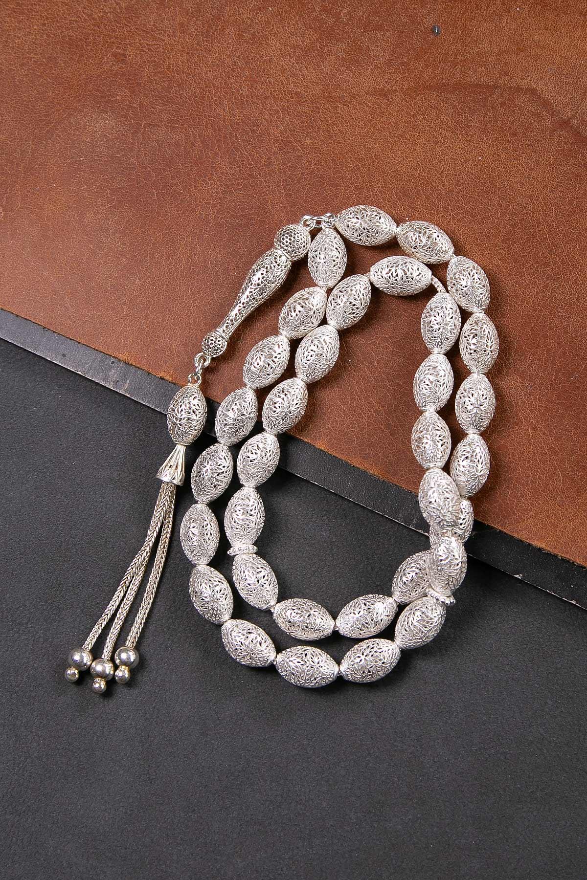 İri Taneli 925 Ayar 33'lük Saf Gümüş Tesbih