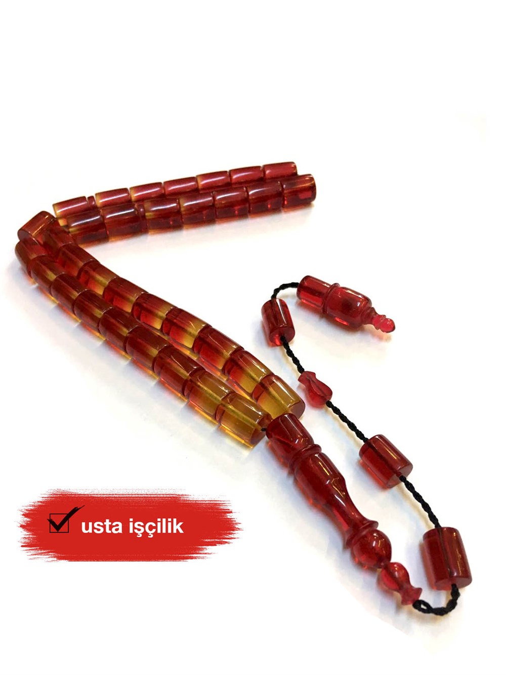 İri Taneli Sistemli Ateş Kehribar Tesbih