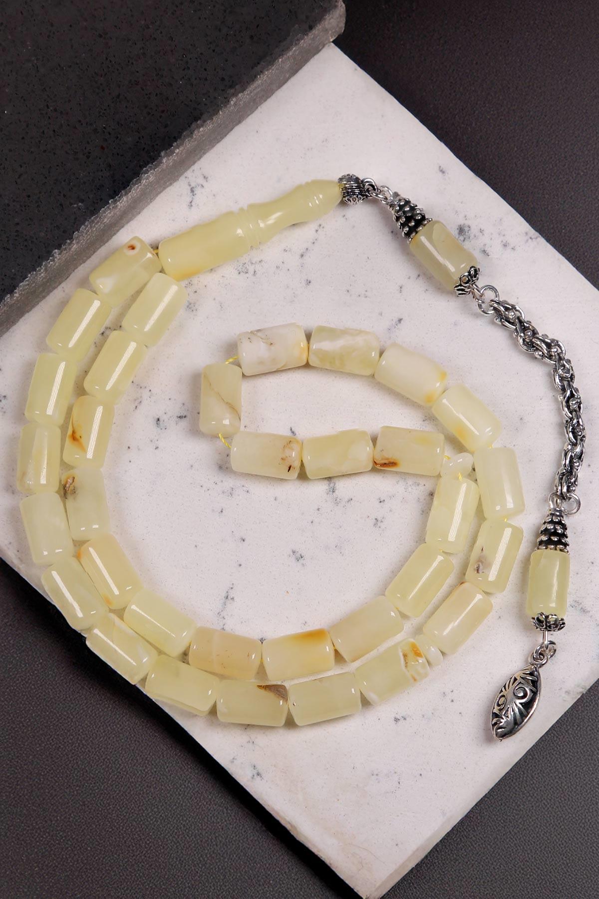 Kapsül Gümüş Püsküllü Damla Kehribar Tesbih - TesbihKenti