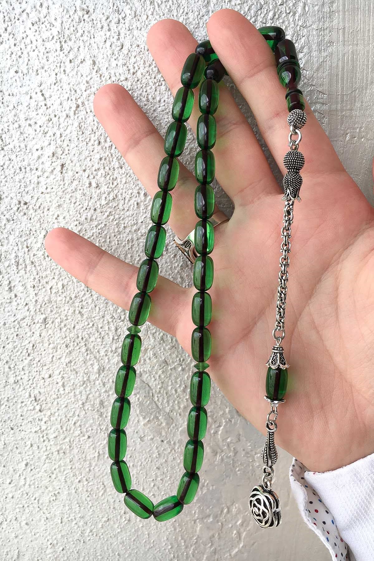 Kapsül Tane Güzel Çekimli Yeşil Renk Ateş Kehribar Tesbih