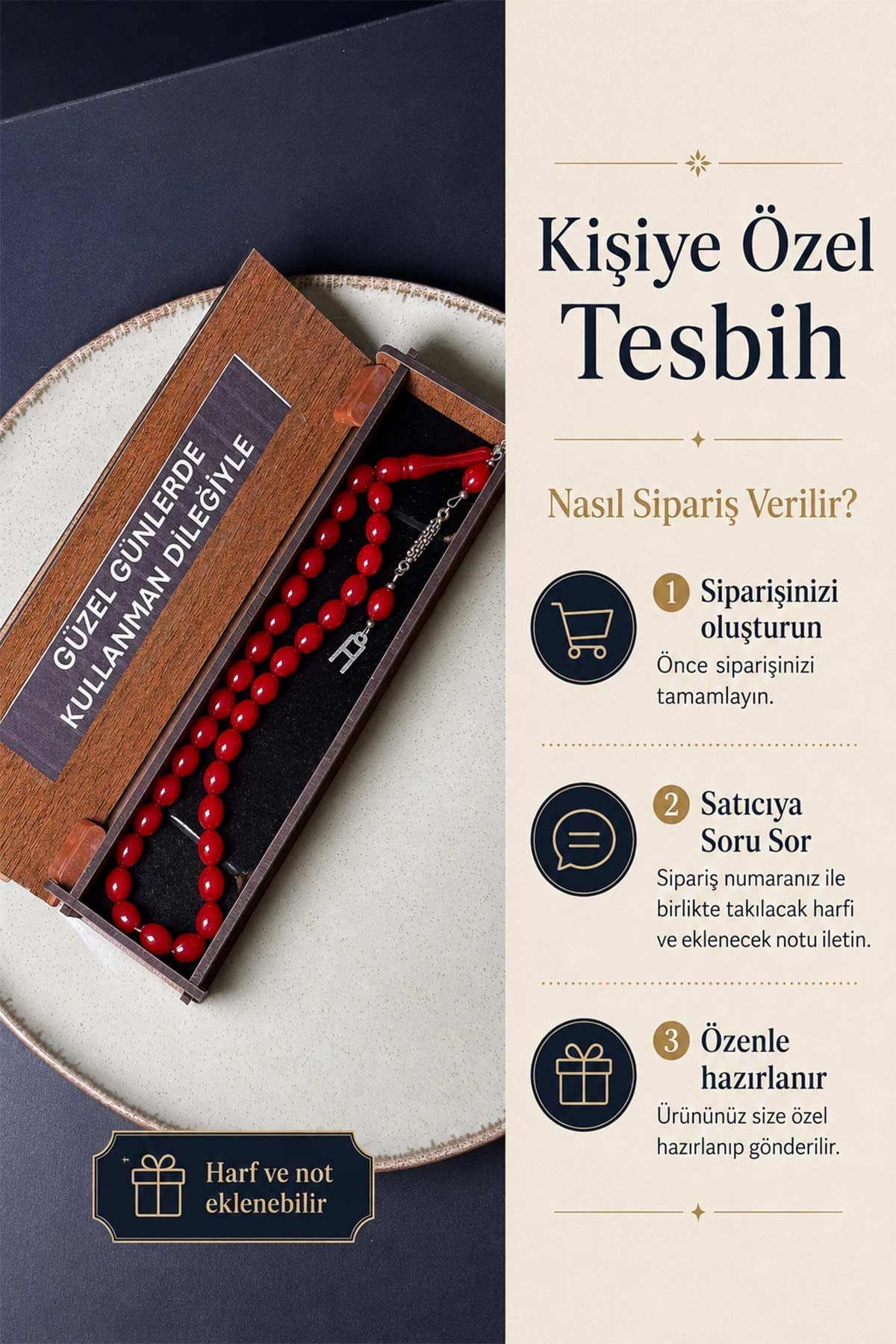Kişiye Özel Bordo Tesbih Ahşap Kutulu | TesbihKenti