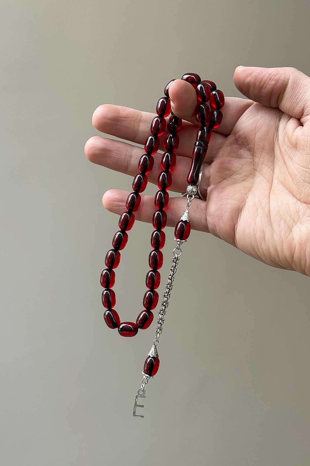 Kişiye Özel Harf ve Notlu Ahşap Kutuda Toz Kehribar Tesbih