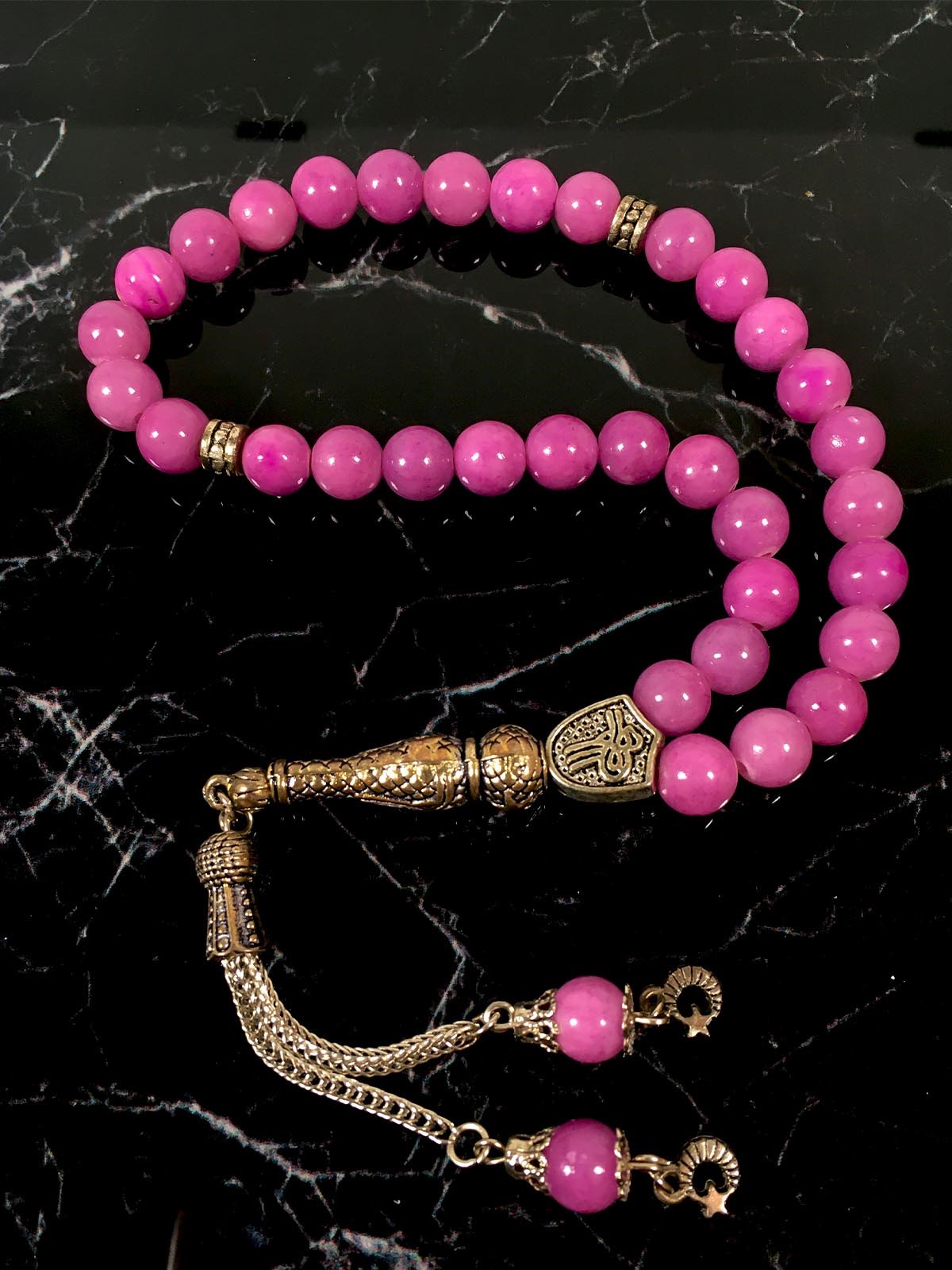 Koyu Pembe Kuvars Taşı Tesbih