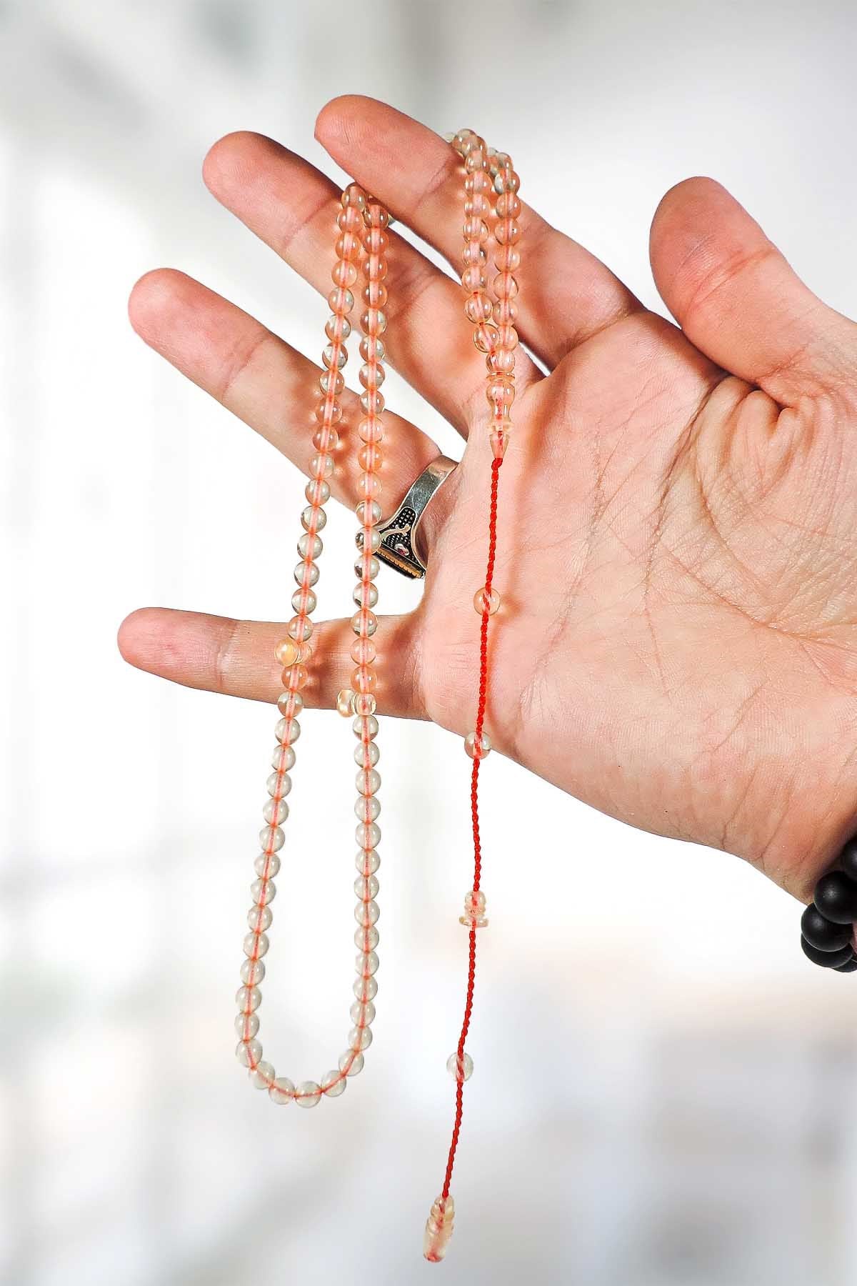 Küçük Boy Namaz Tesbihi Açık Pembe Renk 99'luk Ateş Kehribar Tesbih