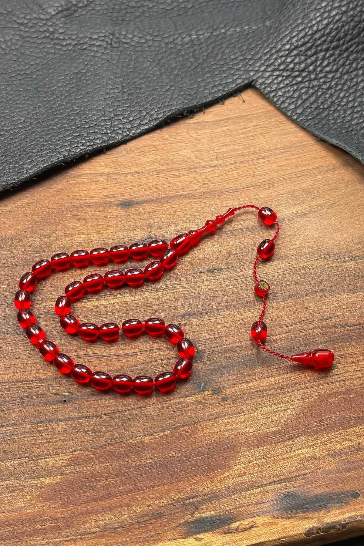 Küçük Boy Usta İşçilik Kırmızı Ateş Kehribar Tesbih