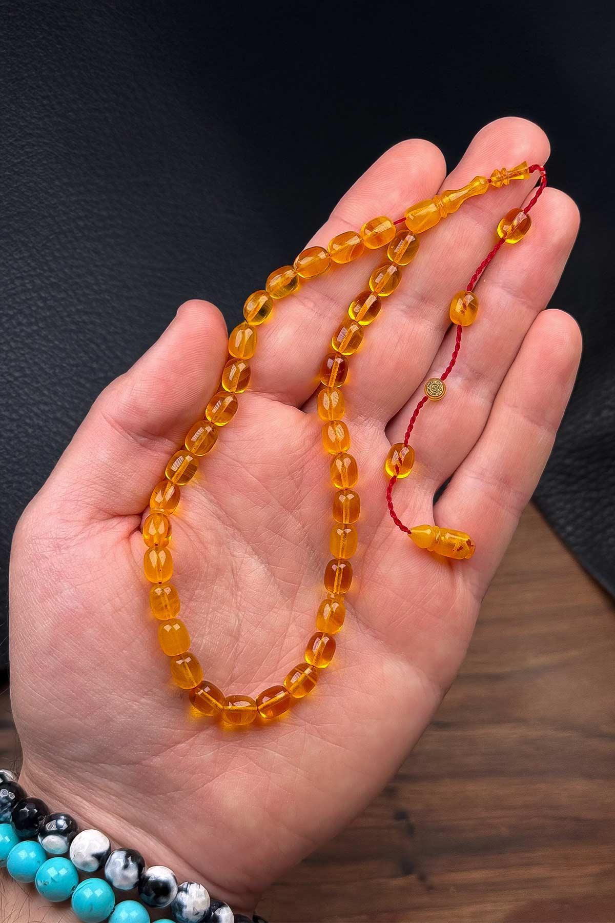 Küçük Boy Usta Mühürlü Sıkma Kehribar Tesbih