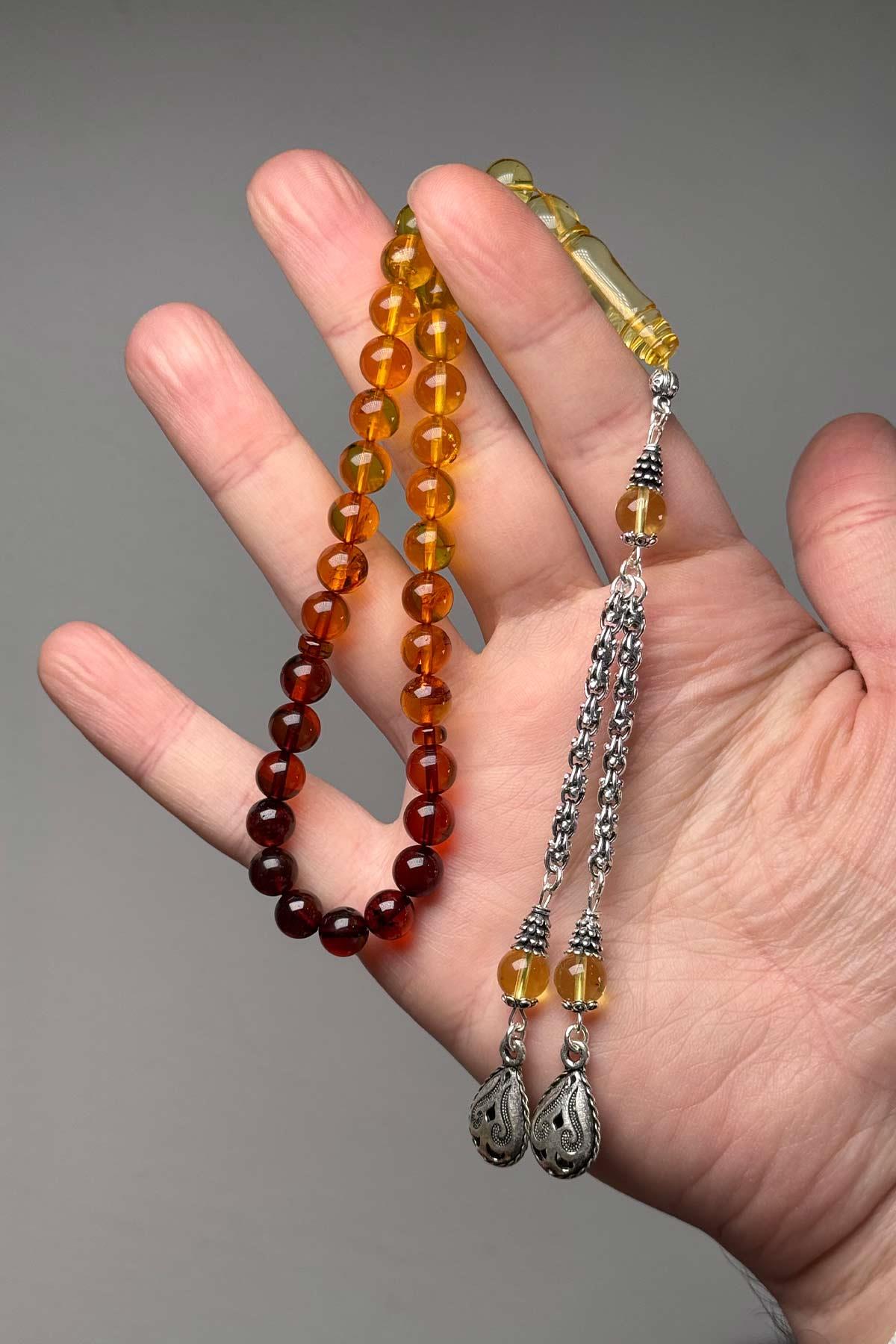 Litvanya Gümüş Püsküllü Damla Kehribar Tesbih - TesbihKenti