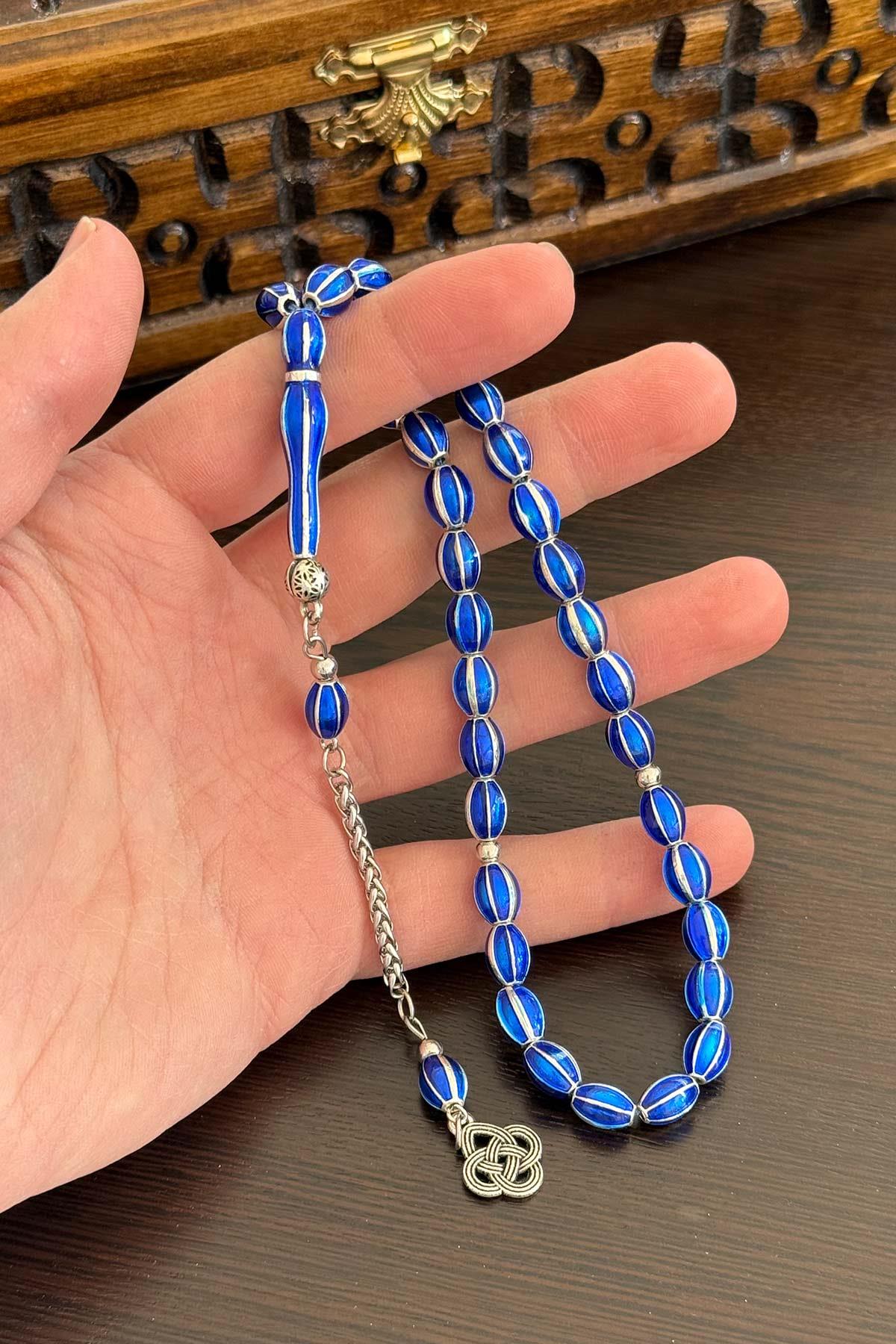 Mavi Mine Taşlı Metal Tesbih - TesbihKenti