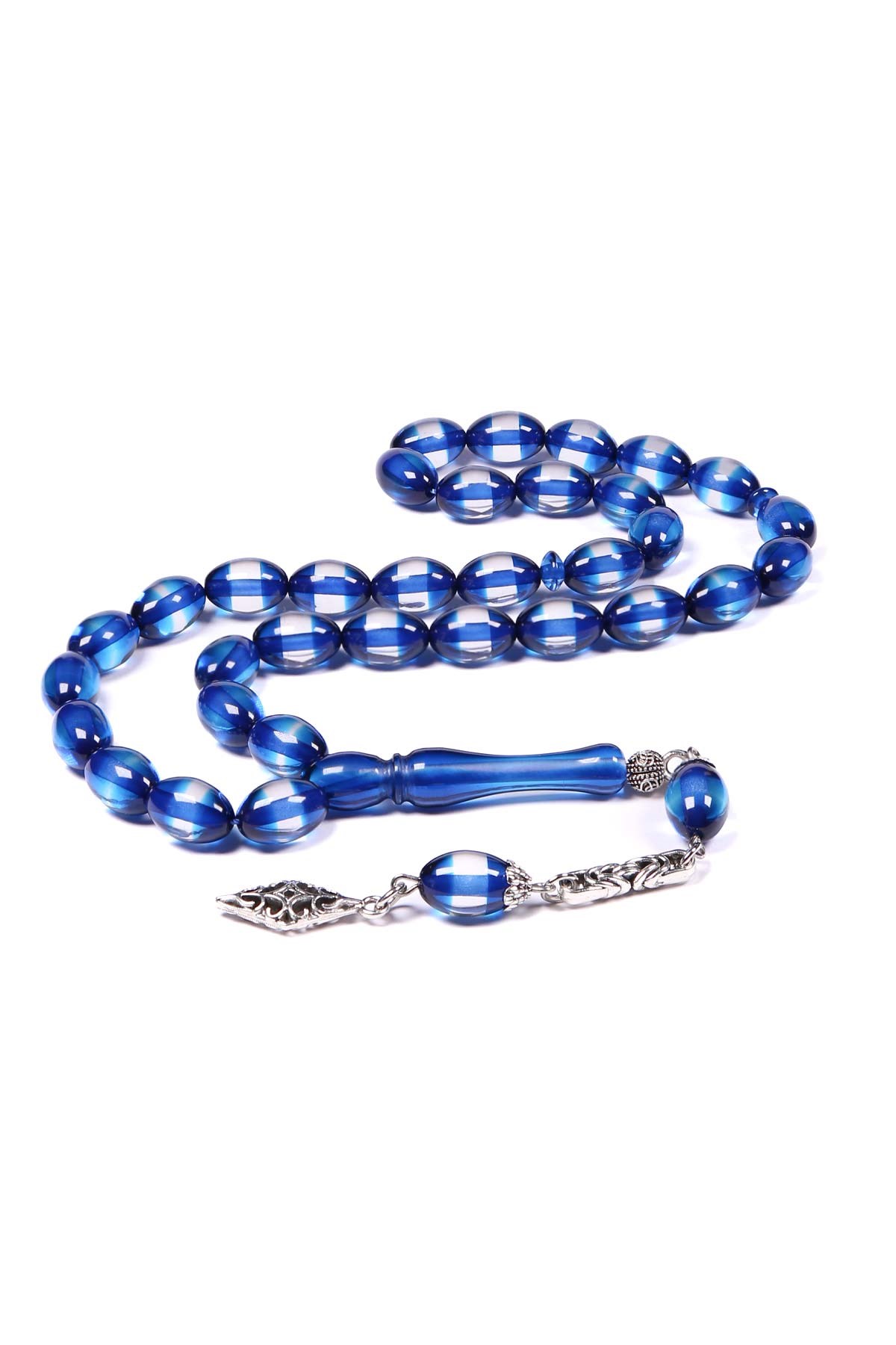 Mavi Sürmeli Toz Kehribar Tesbih 12x8 mm | TesbihKenti