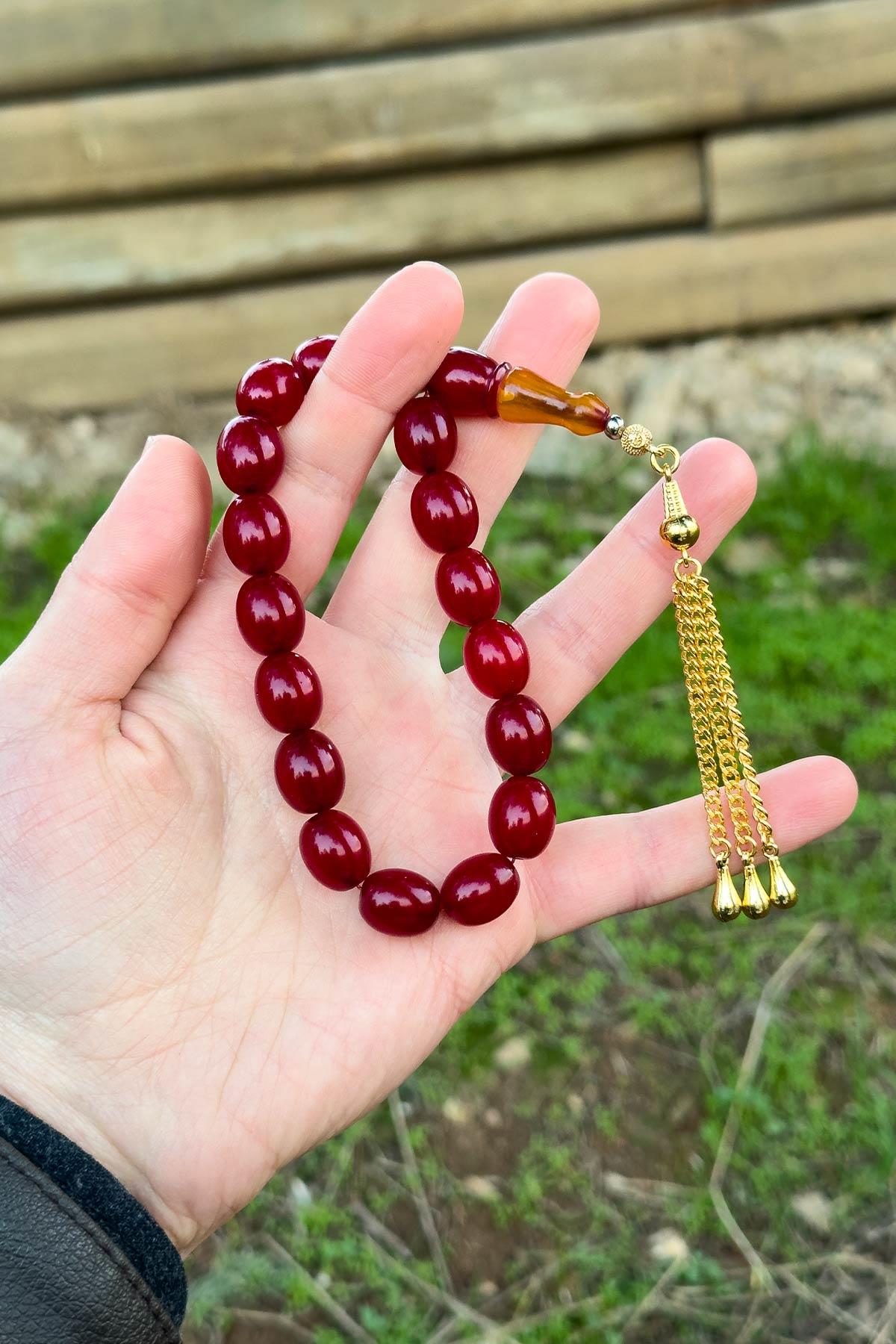 Osmanlı Bordo Rengi 17'lik Sıkma Kehribar Tesbih