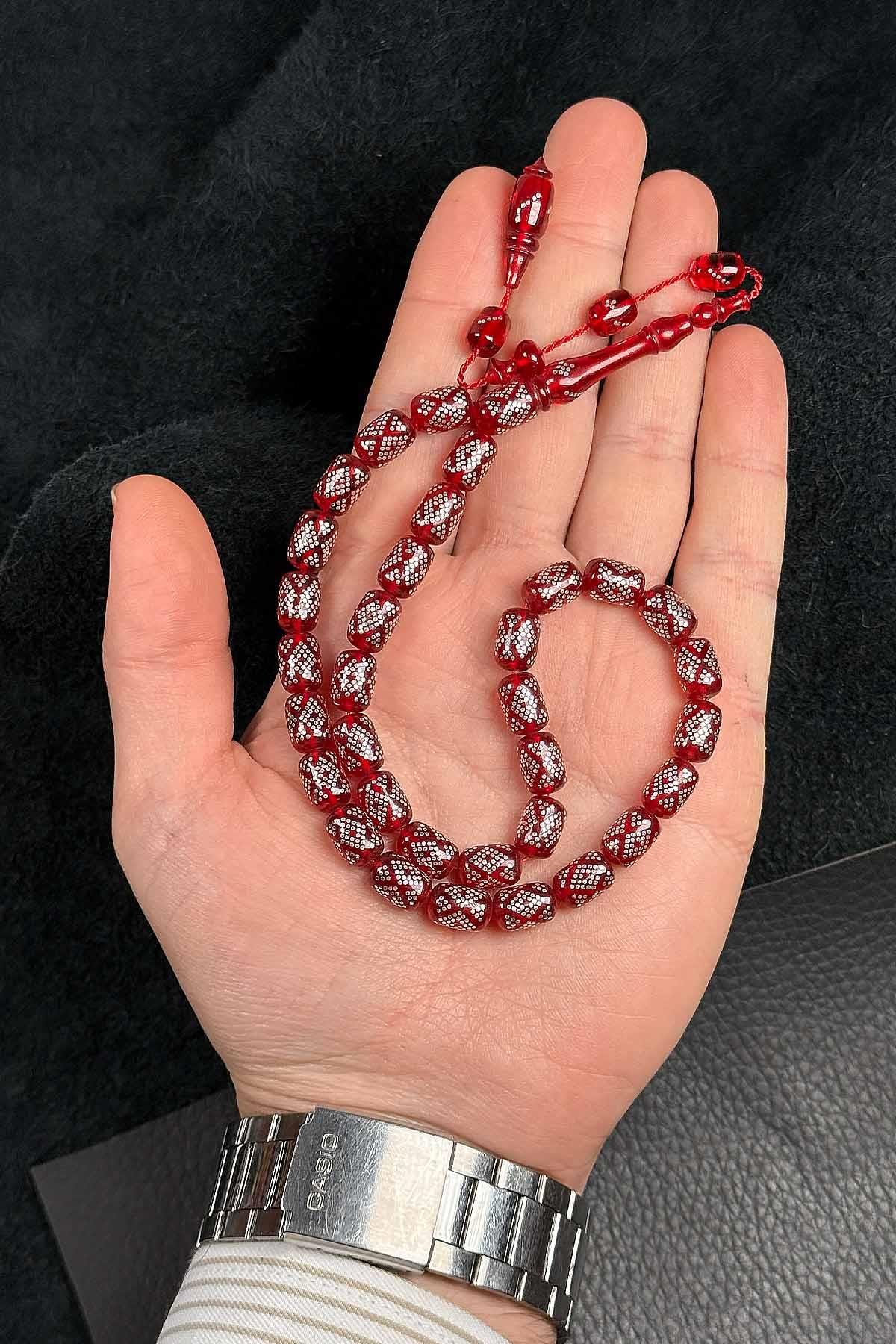 Sistemli Yoğun Gümüş İşleme Ateş Kehribar Tesbih | Tesbih Kenti