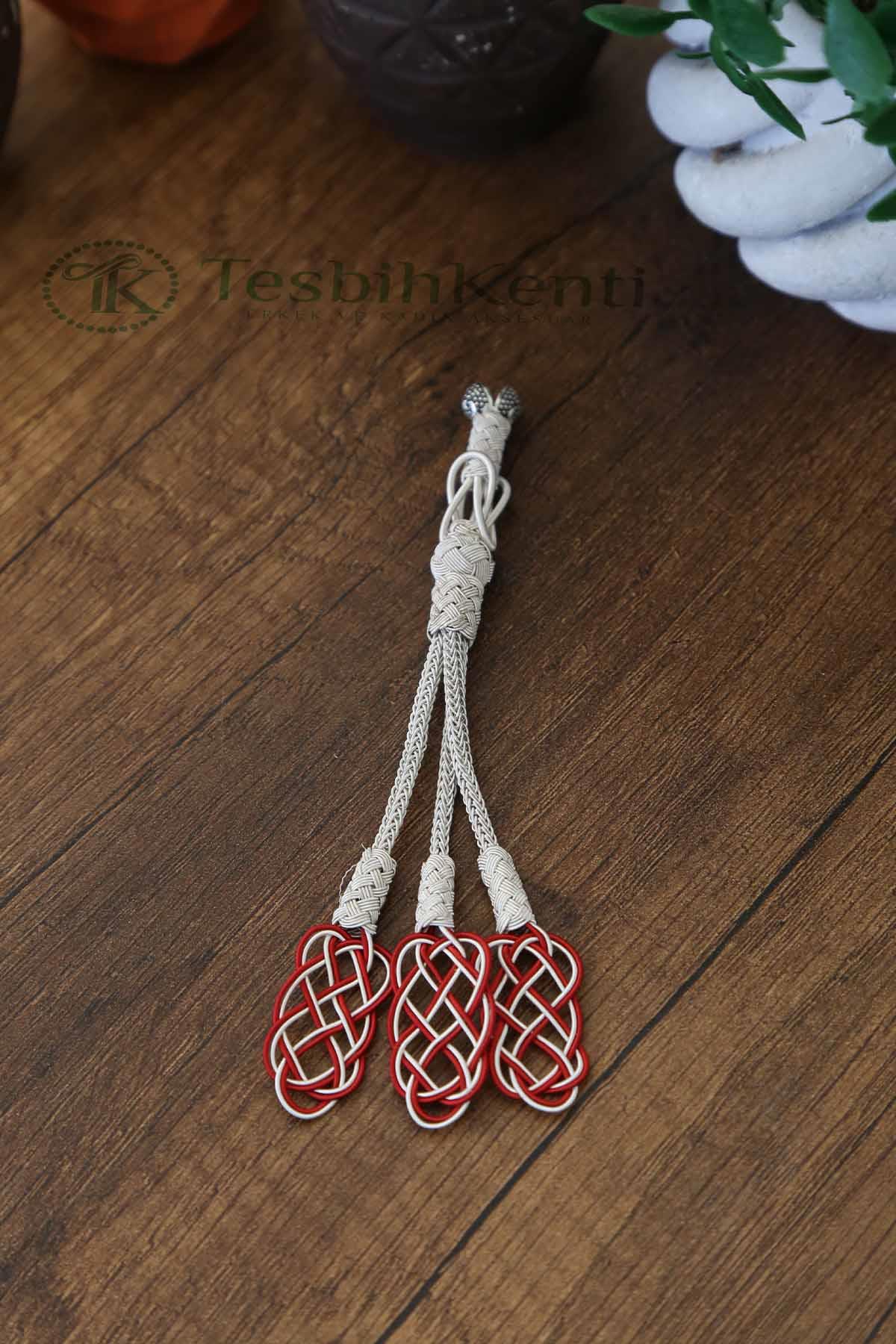 Üçlü Model Kırmızı Renk Bakır Kazaz Tesbih Püskülü