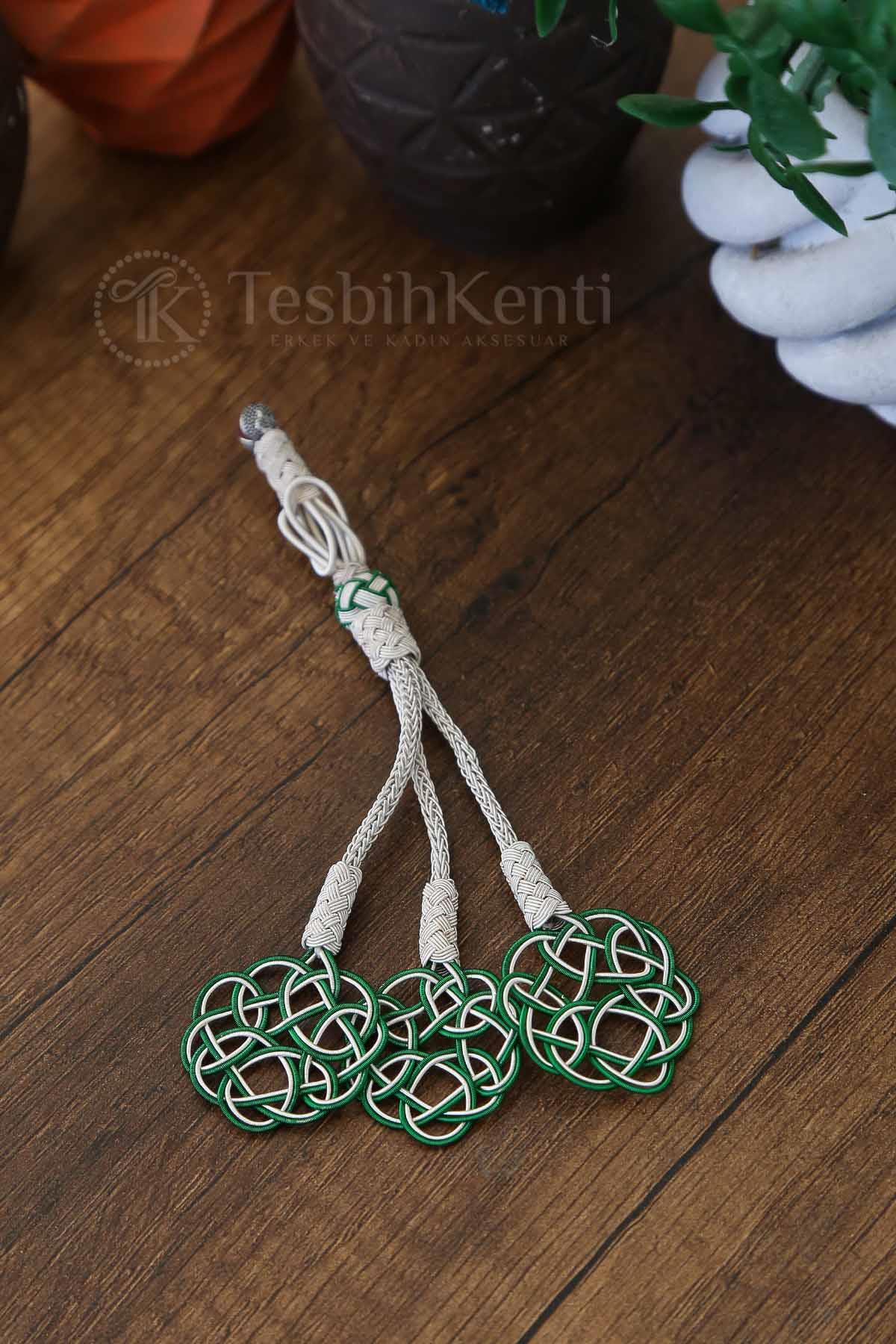 Üçlü Şems Model Yeşil Renk Bakır Kazaz Tesbih Püskülü