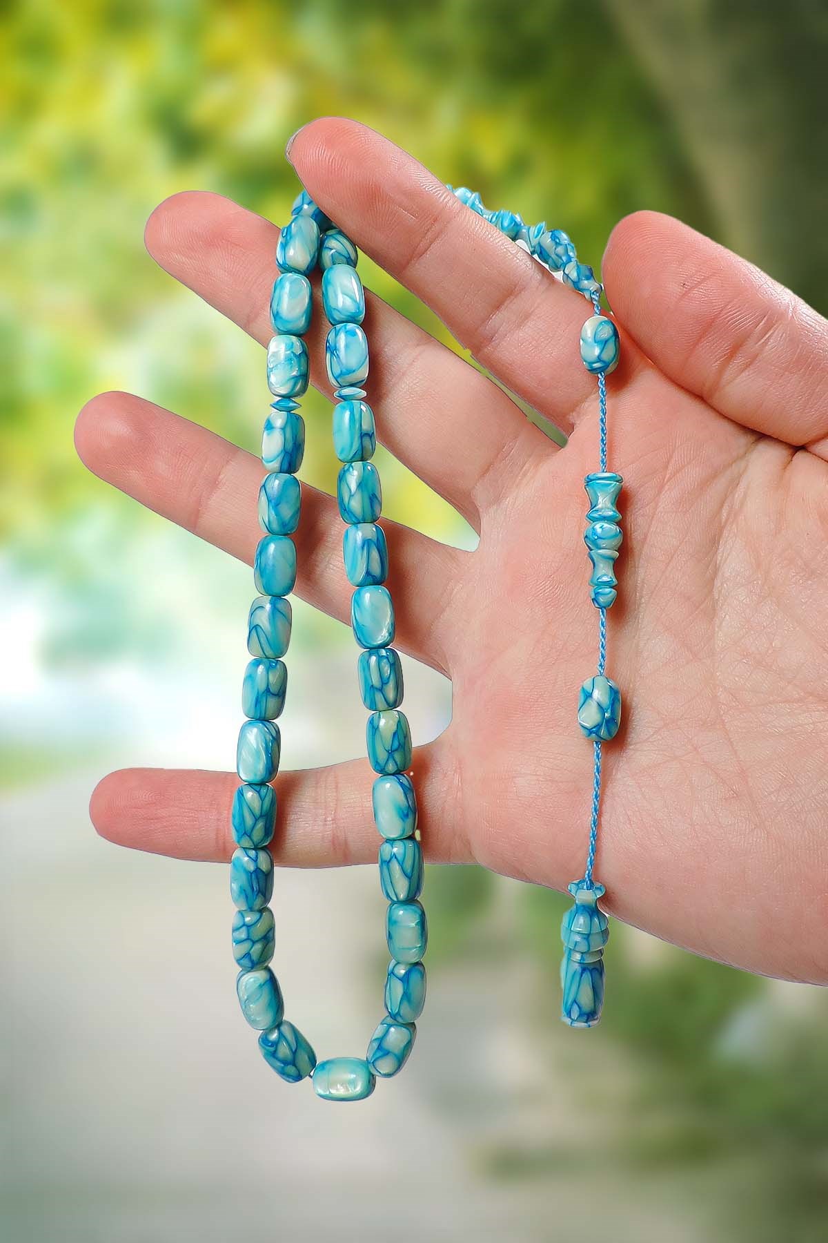 Usta İşçilik Mavi Renk Galalith Tesbih