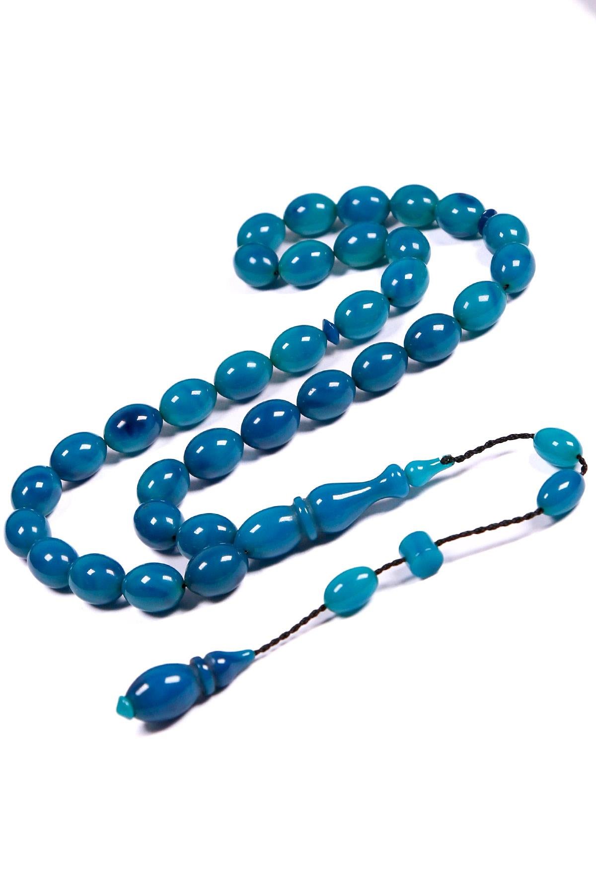 Usta İşçilik Mavi Renk Sıkma Kehribar Tesbih | Tesbih Kenti