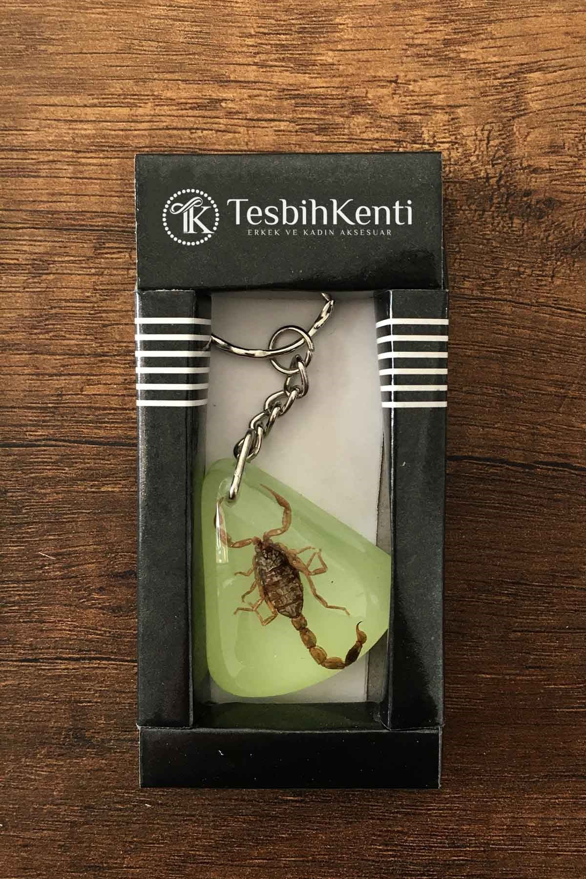 Yeşil Renk Akrep Fosilli Anahtarlık Model 7