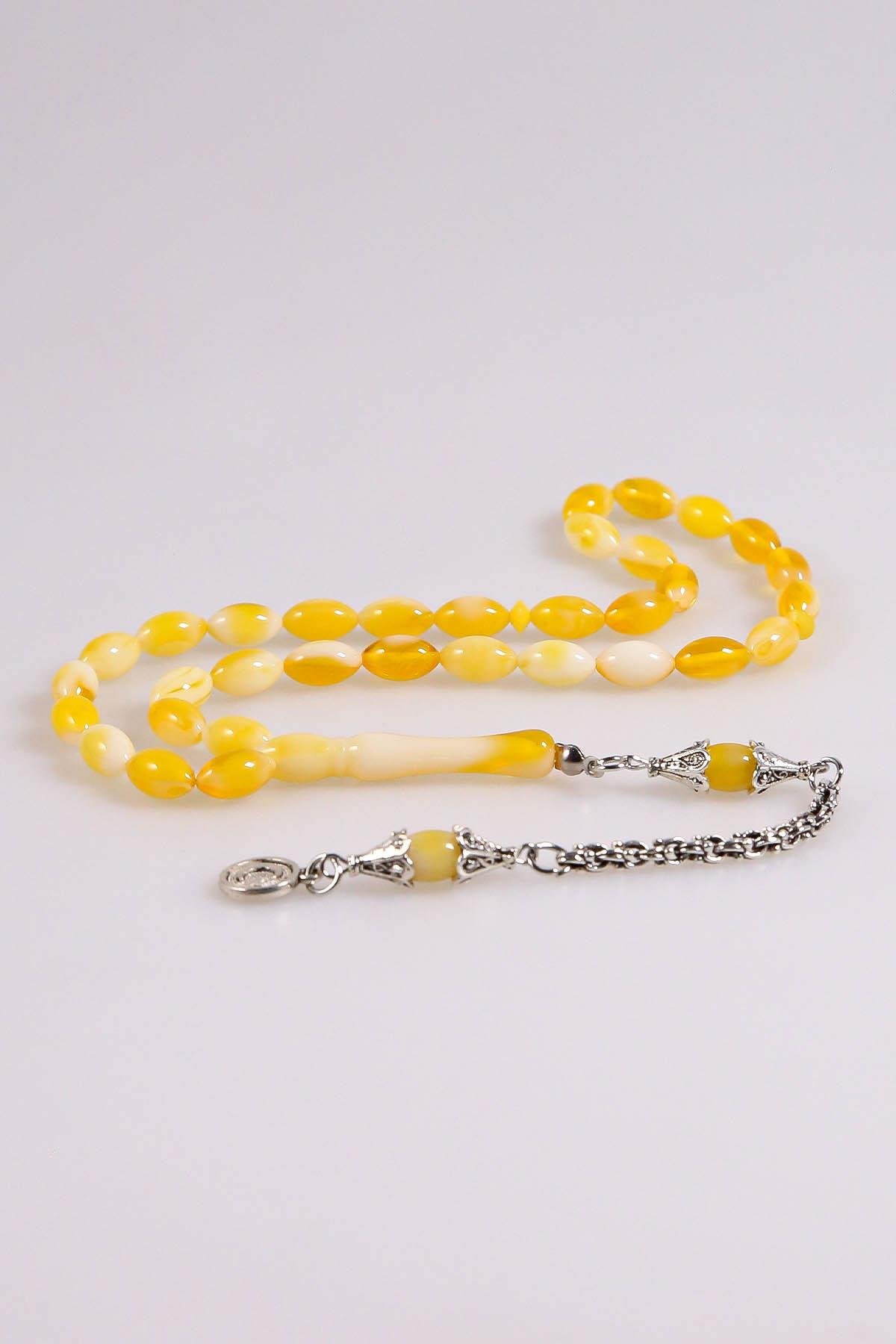 Zarif Model Sarı Beyaz Lekeli Toz Kehribar Tesbih